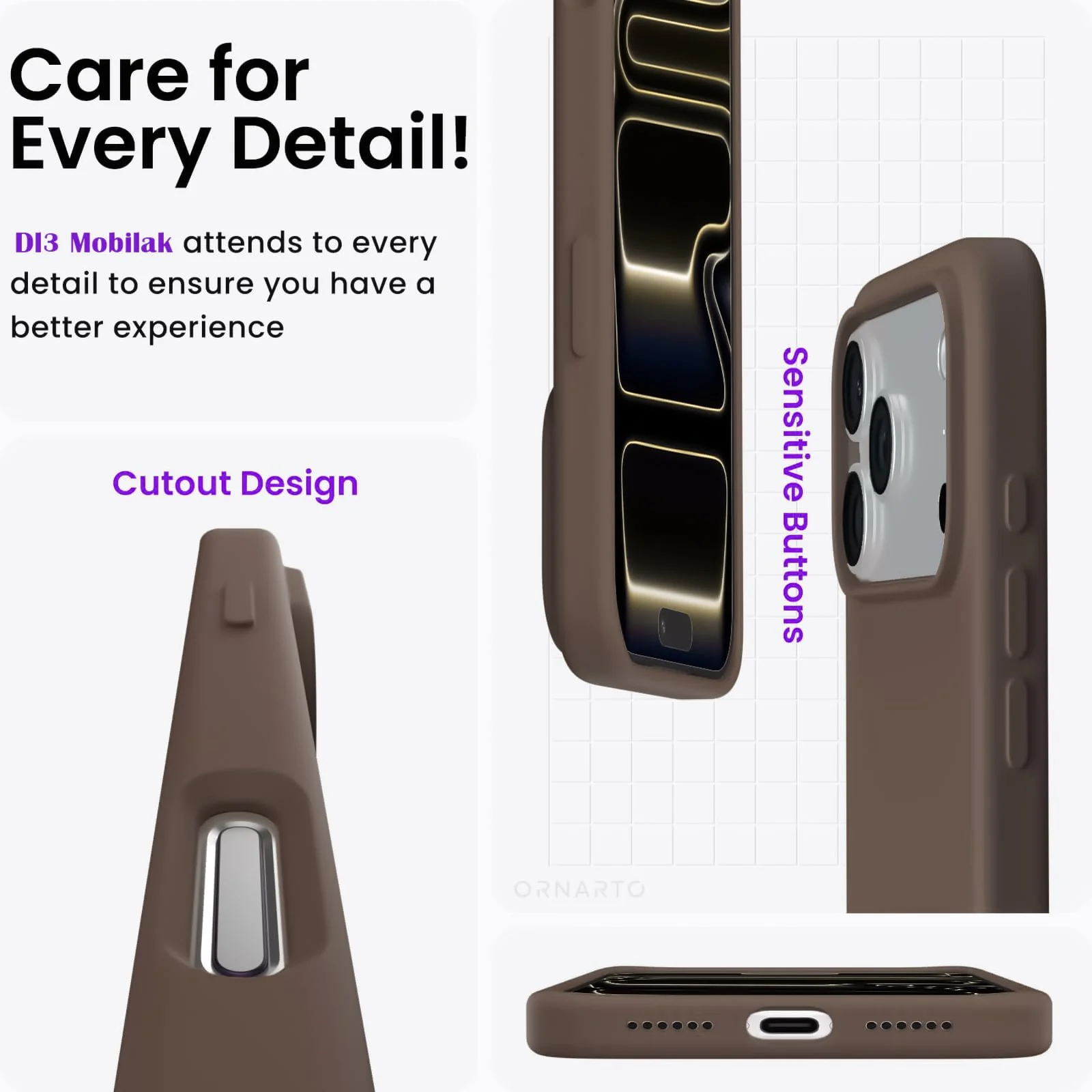 DL3 Mobilak Liquid Silicone Protective Case for iPhone 17 Pro 6.3-Inch with Microfiber Lining and Shockproof Design - Brown