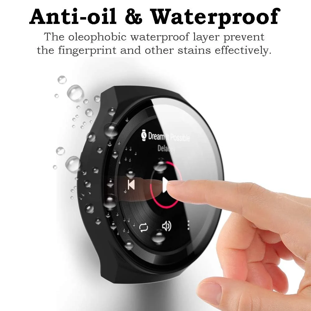 DL3 Mobilak Protective Case Compatible with Huawei Watch GT 2e 9H Hardness PC Case Bumper Full Slim Protective Cover with Tempered Glass For Huawei GT2e - Black