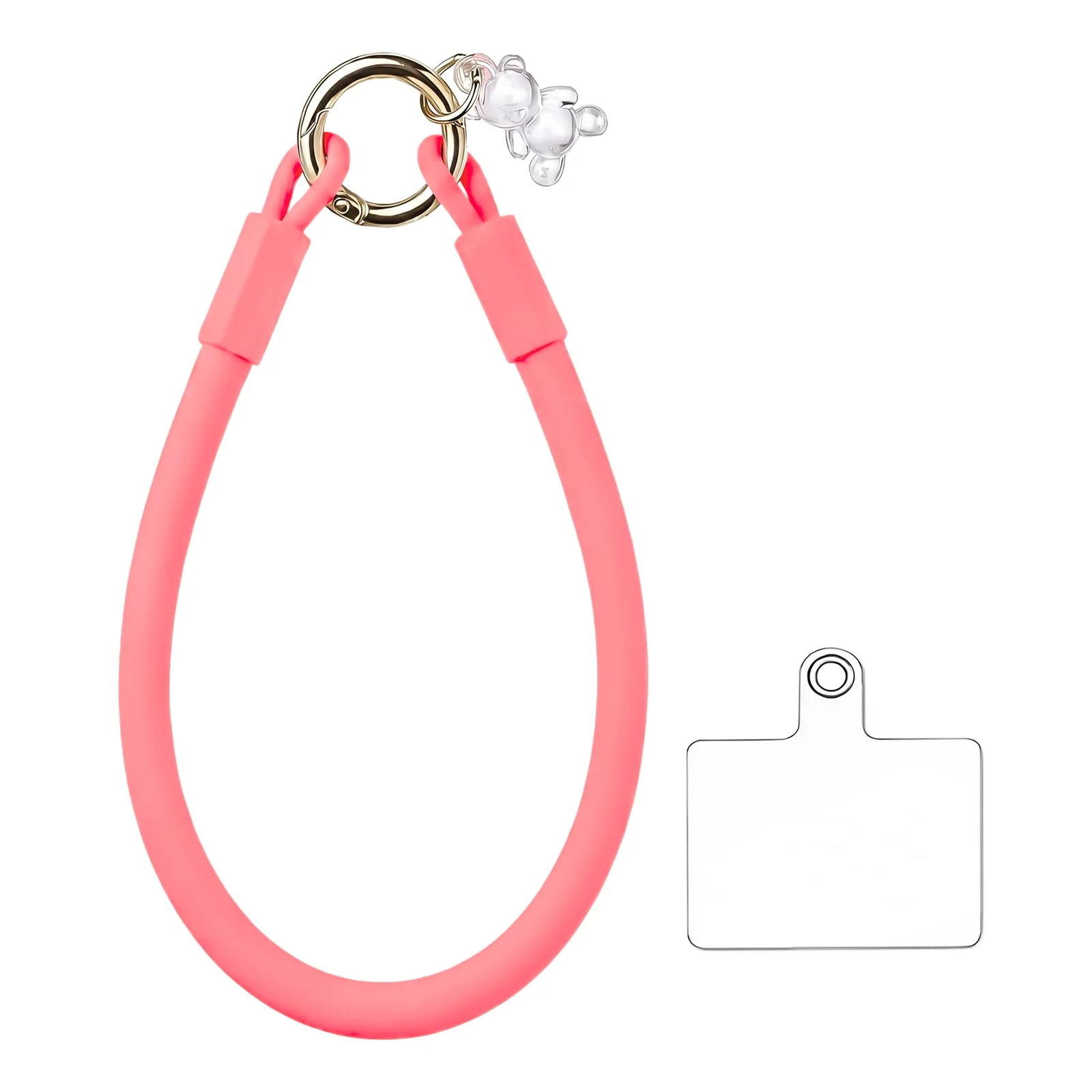 DL3 Mobilak Silicone Crystal Lanyard, 30cm Phone Wrist Strap Lanyard Keychain Office Wrist Strap with Clasp and Bear for Women Phone ID Card, Keys Strap - B-Neon Pink