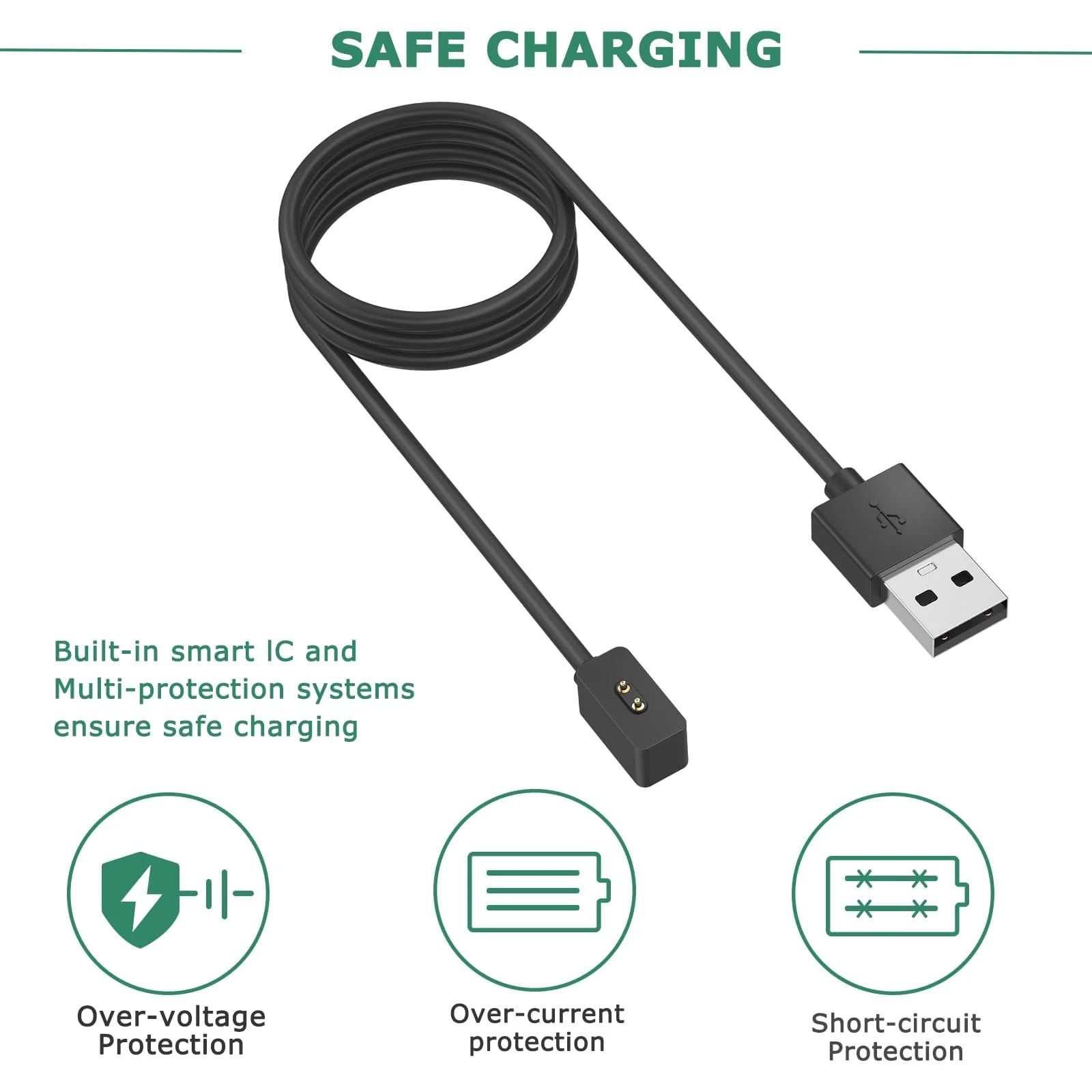 DL3 Mobilak Charger For Xiaomi Redmi Watch 5/5 Active/5 Lite/4/3 Active/3 Lite, Redmi Band 2/3, 1m Portable Charging Cable For Xiaomi Smart Band 10/9/9 Pro/9 Active/8/8 Pro/8 Active - Black