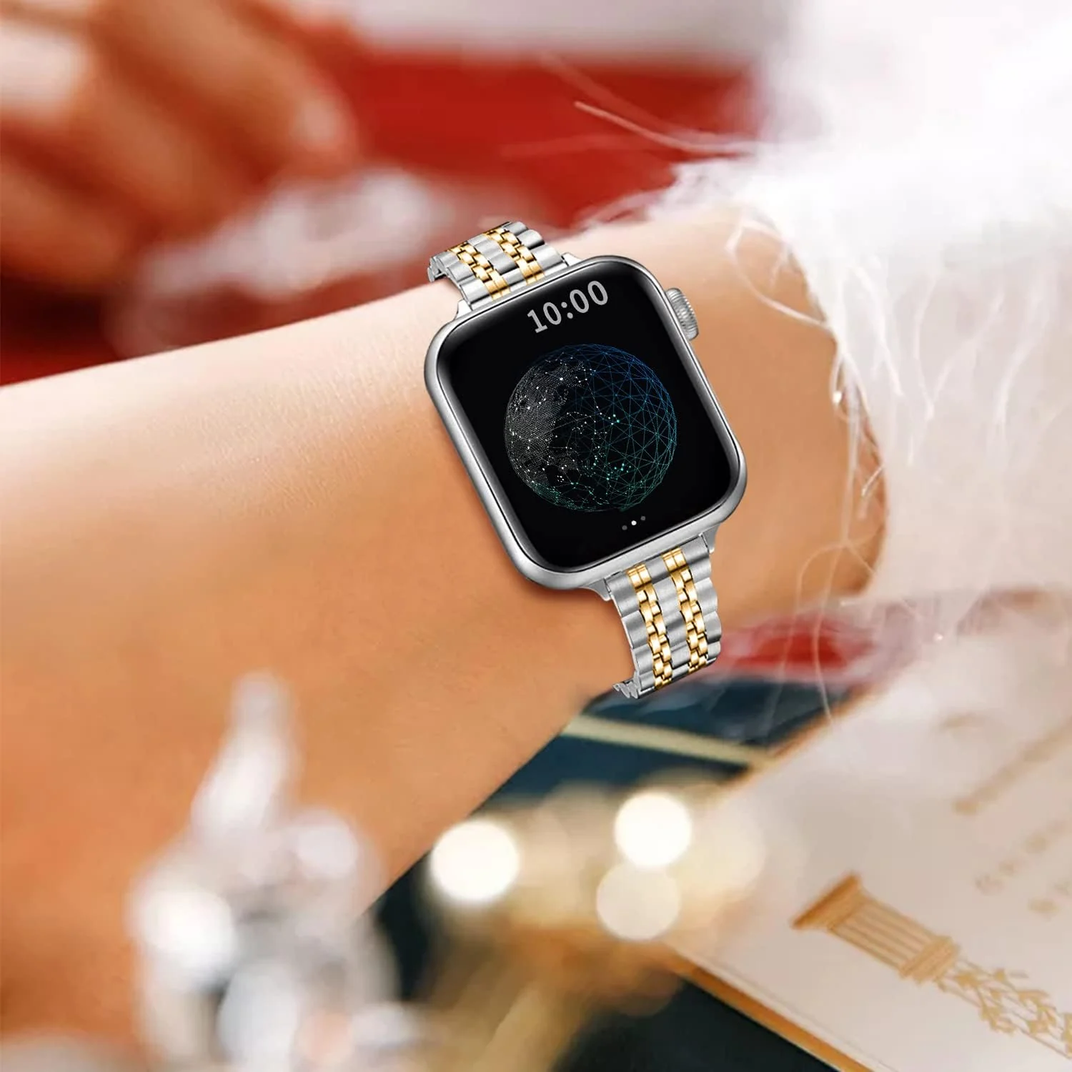 DL3 Mobilak Band For Apple Watch Ultra Band 49mm 45mm 44mm 42mm 41mm 40mm 38mm, Metal Stainless Steel Strap for Apple Watch Series 8 Ultra 7 6 5 4 3 2 1 Se (&, 42MM/44MM/45MM/49MM) - Silver & Gold