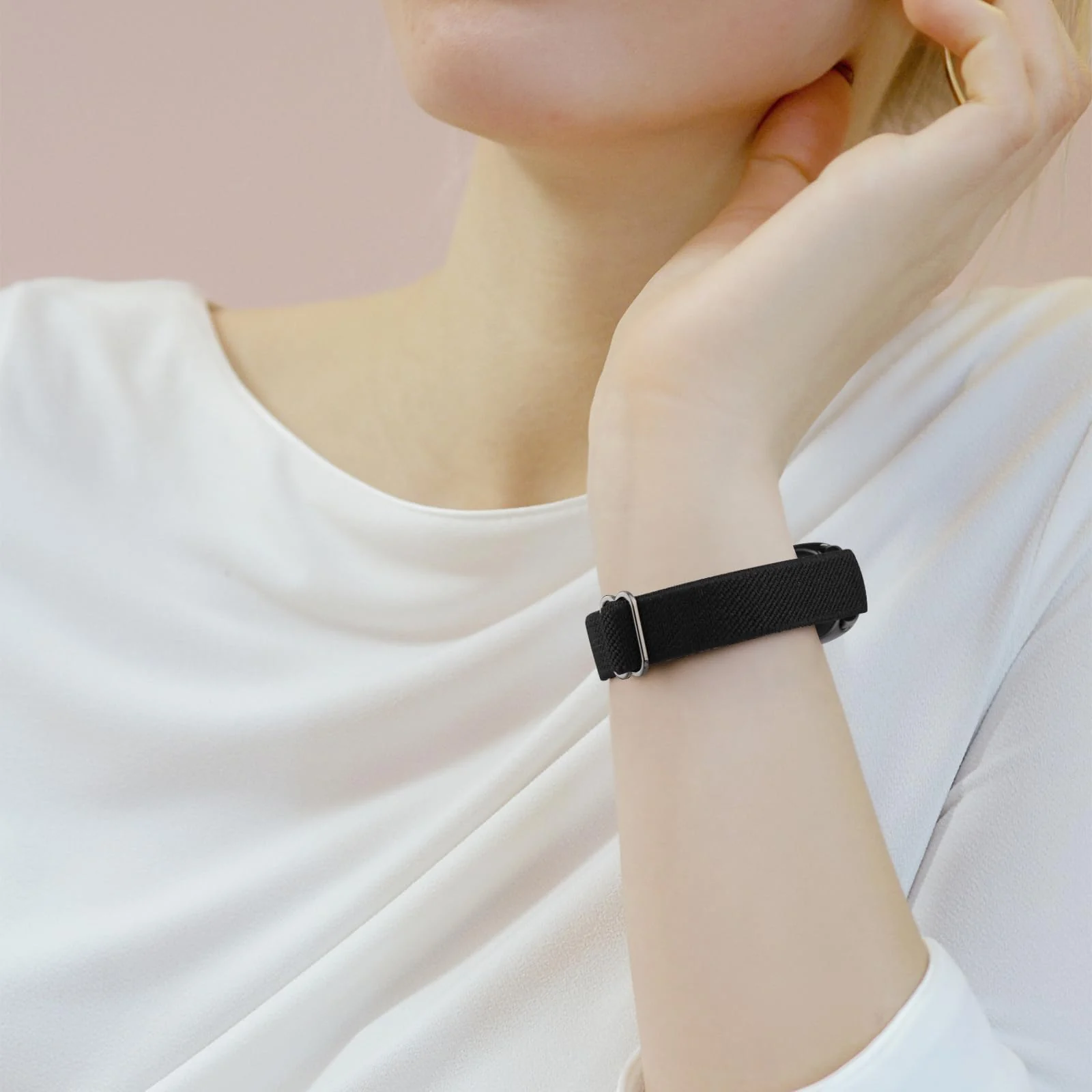 DL3 Mobilak Strap for Xiaomi Mi Band 10 / Xiaomi Mi Band 9 / Xiaomi Mi Band 8, Elastic Nylon Straps, Adjustable Breathable Replacement Bracelet for Xiaomi Smart Band 8/9/10 for Women Men - Black