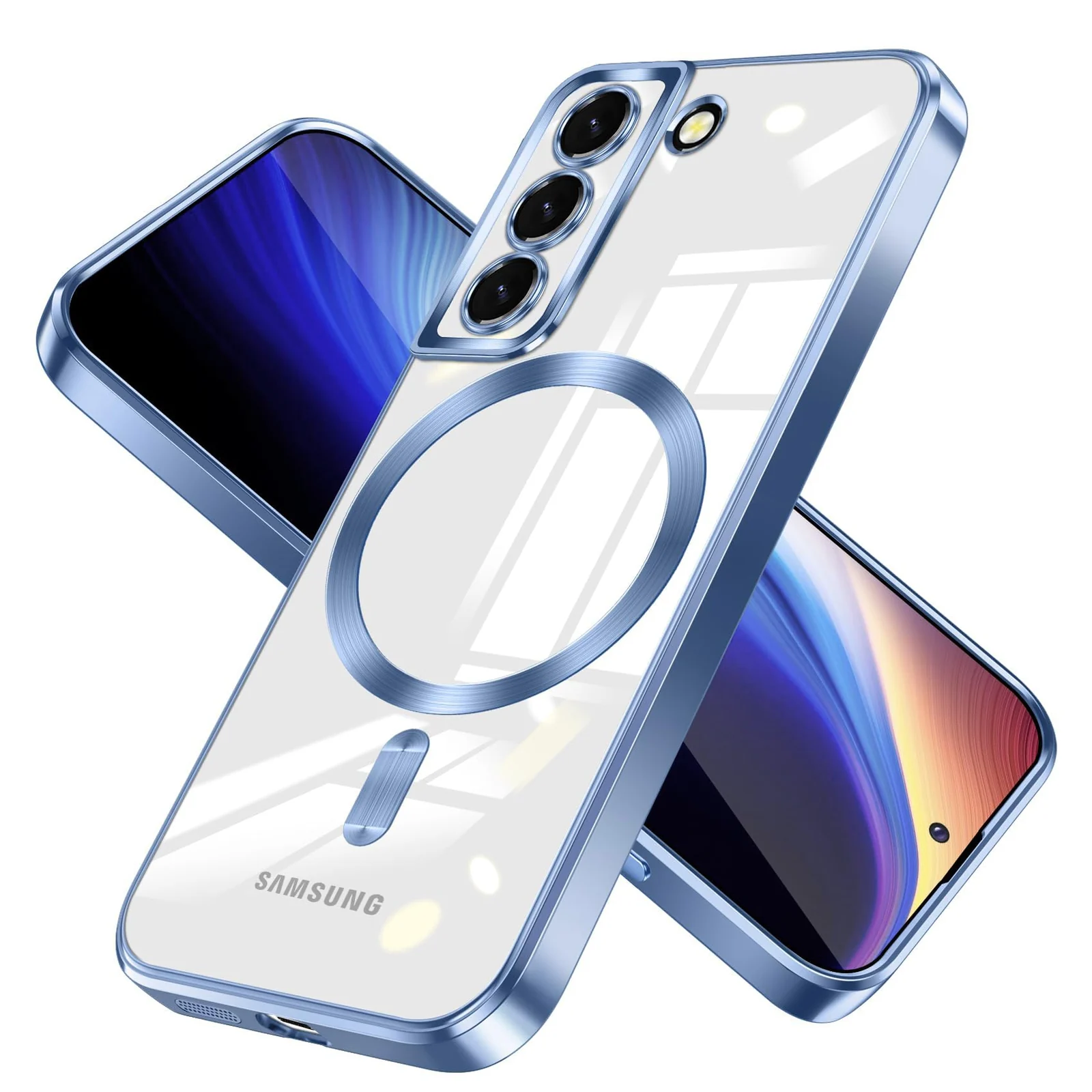 DL3 Mobilak Clear MagSafe-Compatible TPU Case and Camera Lens Protector for Samsung Galaxy S22 Plus - Sierra Blue