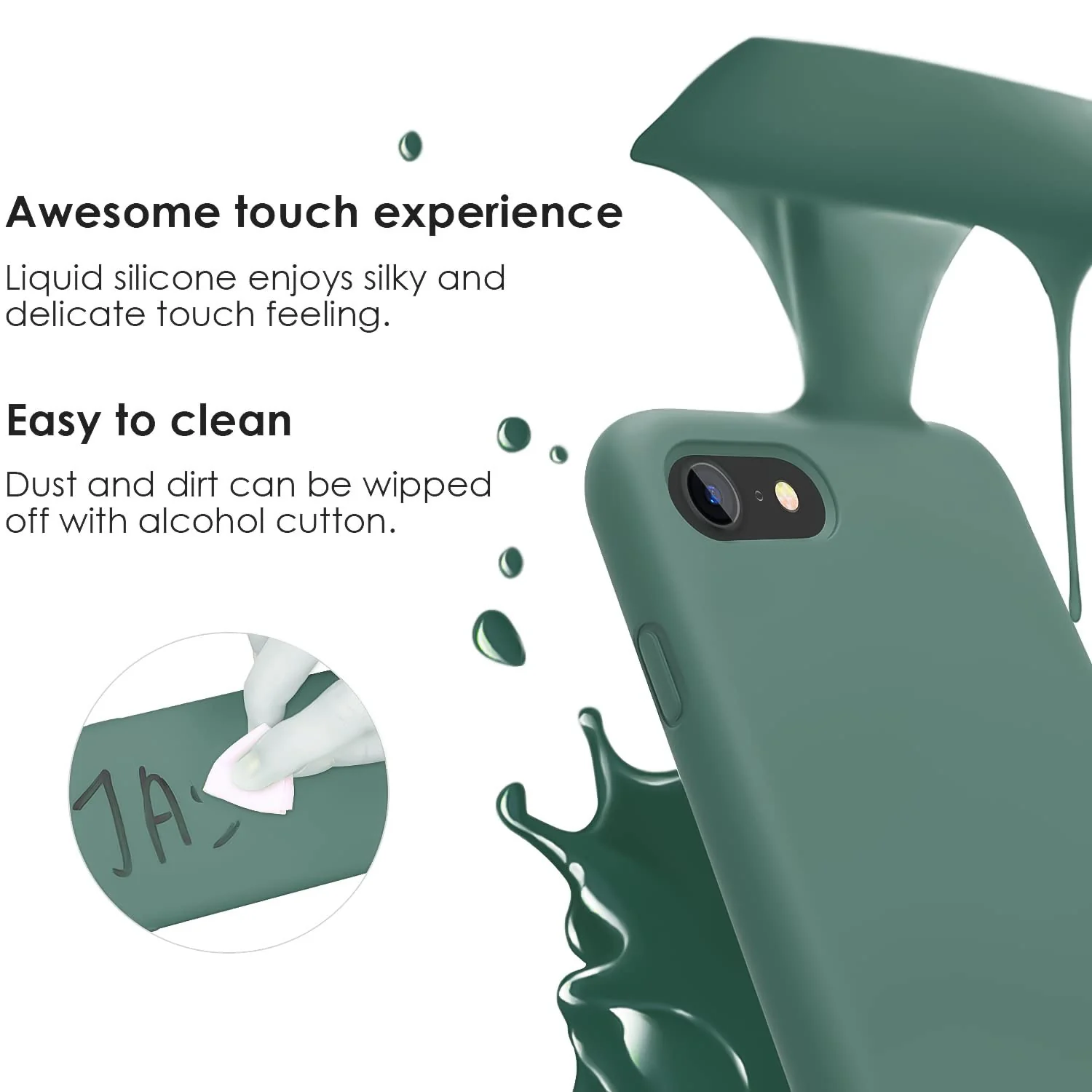 DL3 Mobilak Liquid Silicone Protective Case with Soft Microfiber Lining for iPhone SE 2022, SE 2020, iPhone 7, iPhone 8 - Pine Green