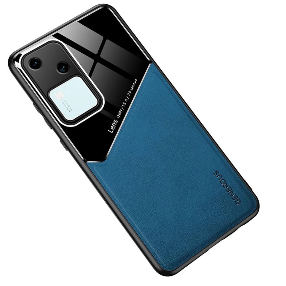 DL3 Mobilak Faux Leather and Plexiglass Protective Case with TPU Frame and Magnetic Car-Mount Support for vivo V30 5G / vivo S18 5G - Blue