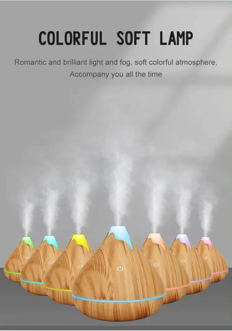 Mobigon Wood Cool Mist Ultrasonic Humidifier for Room Moisture, Aroma Diffuser for Home, 350ml Essential Oil Diffuser with 7 Colorful Night Light, Auto Shut-Off, Home, Office - Light Woody