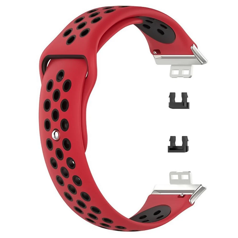 DL3 Mobilak Sport Strap Compatible with Huawei Watch Fit & Huawei Watch Fit New & Huawei Watch Fit Elegant, Breathable Silicone Double Hole Snap Buckle Band - Red & Black