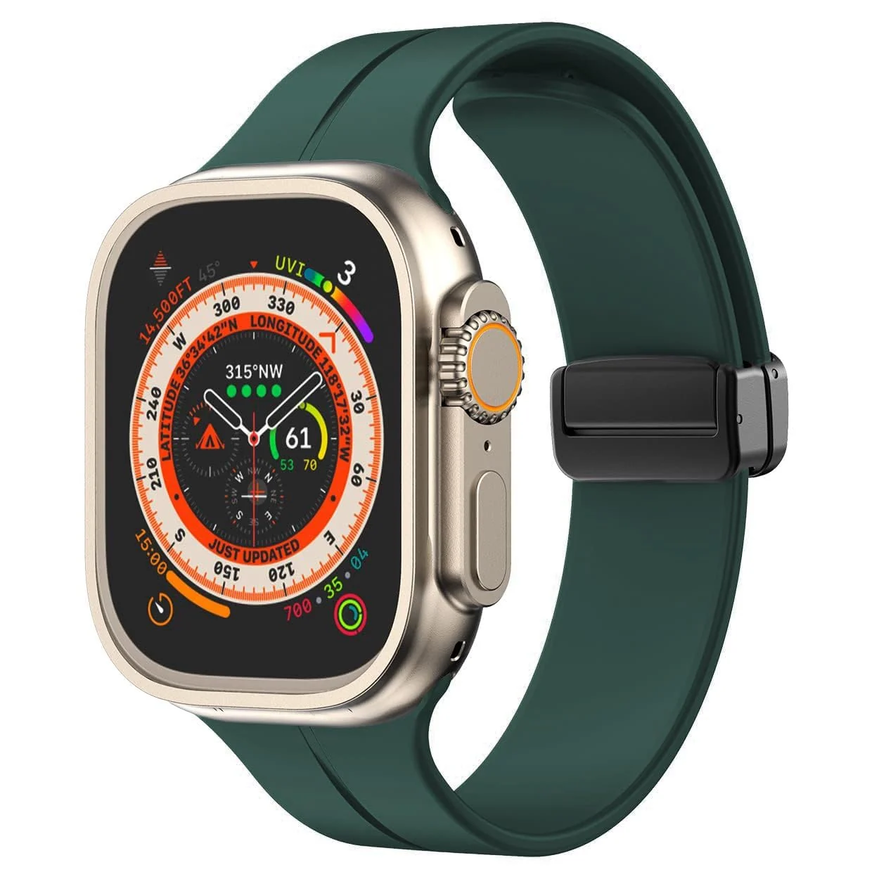 DL3 Mobilak Silicone Magnetic Band with Case For Apple Watch Ultra 49mm, Soft Sport Silicone Replacement Wristband Strap with Protective Bumper Cover for Apple Watch Ultra 2 Ultra 49mm - Green