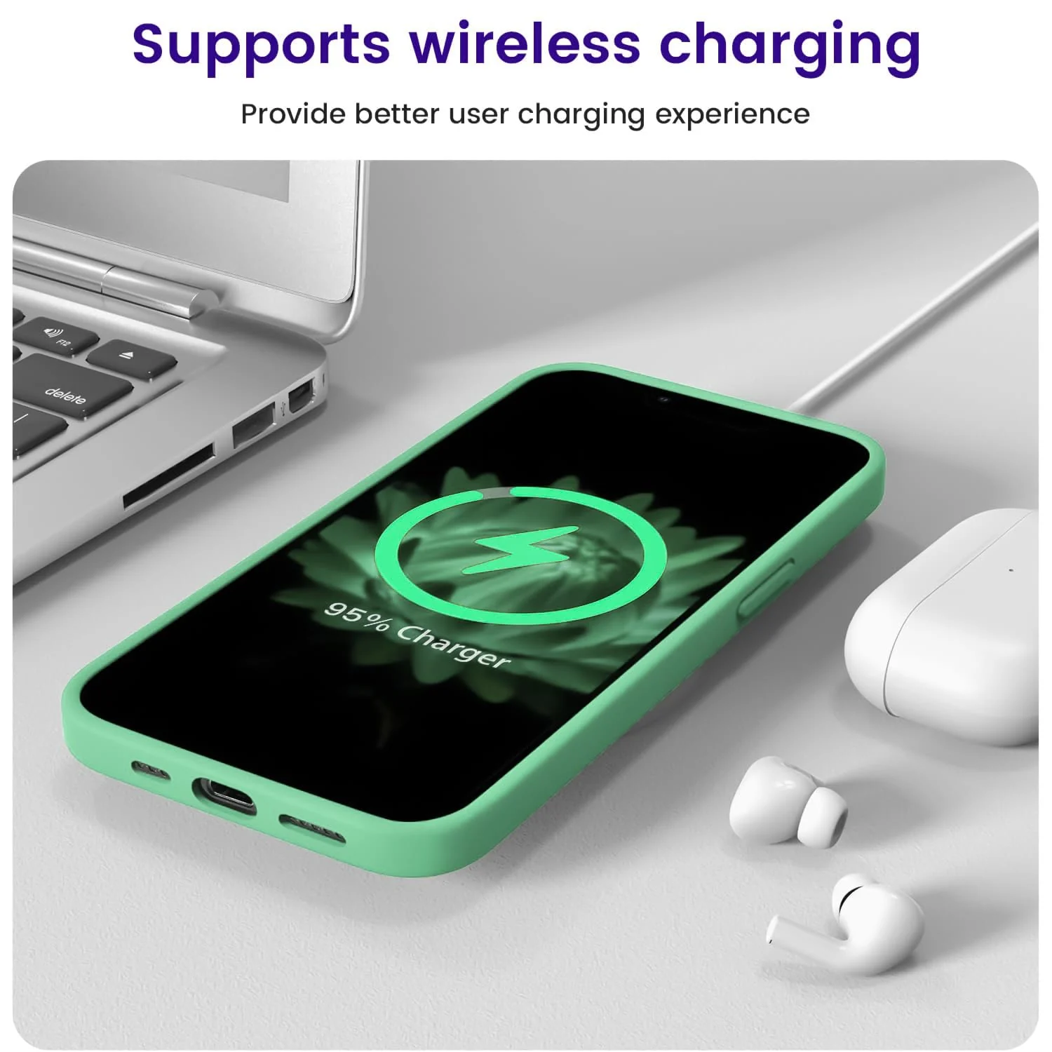 "DL3 Mobilak Liquid Silicone Protective Case for 𝐢𝐏𝐡𝐨𝐧𝐞 𝟏𝟓 𝐏𝐥𝐮𝐬, 𝐢𝐏𝐡𝐨𝐧𝐞 𝟏𝟒 𝐏𝐥𝐮𝐬 "" with Camera Protection and Microfiber Lining - Light Green"