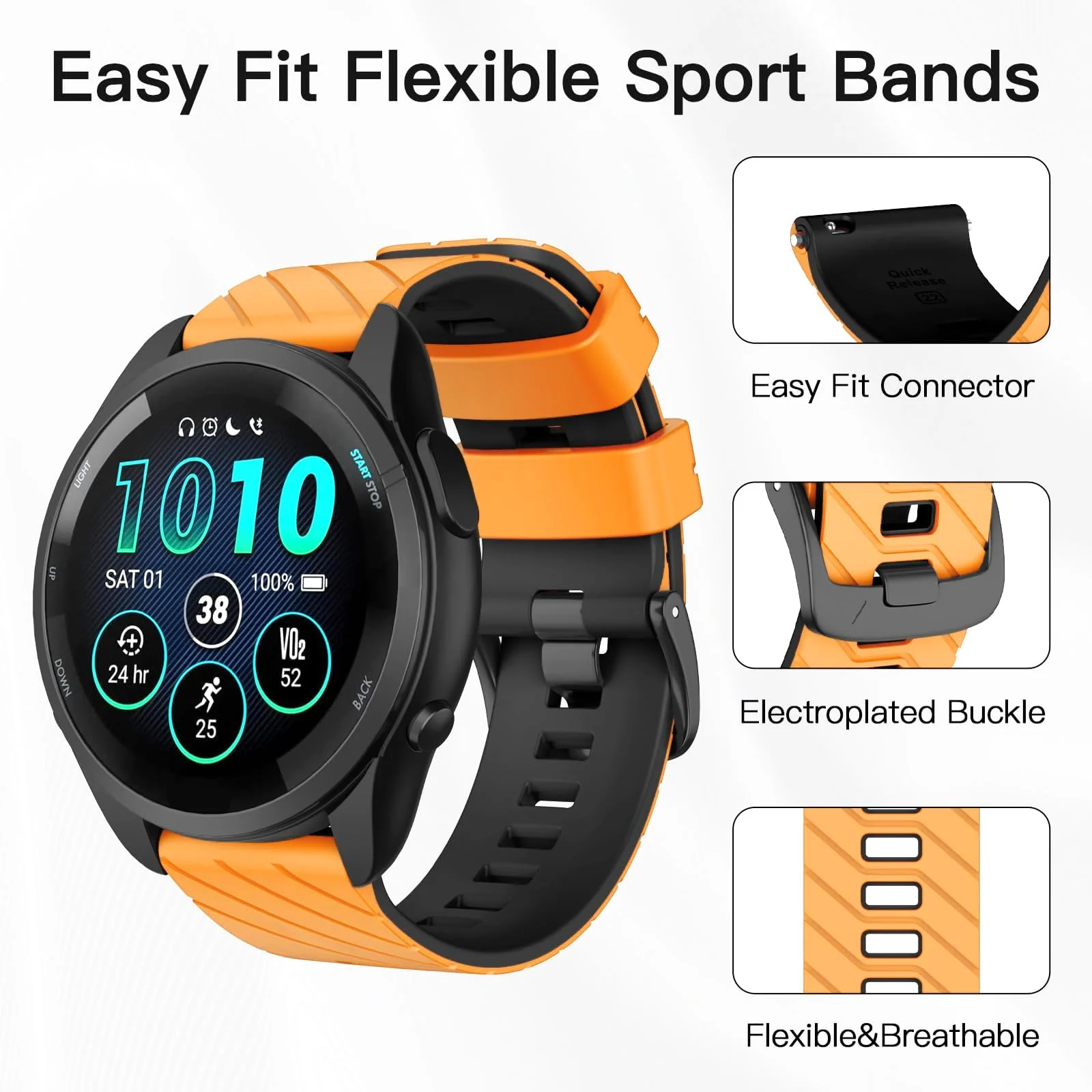 DL3 Mobilak Silicone Sport Band 22MM Strap For Xiaomi Redmi Watch 5 Active/5 Lite/Samsung Galaxy Watch 3 45mm/Watch 46mm/Gear S3/Huawei watch GT5 GT4 GT3 GT2 GT 46MM/GT2E/GT3 Pro/GT 5 Pro - Orange/black