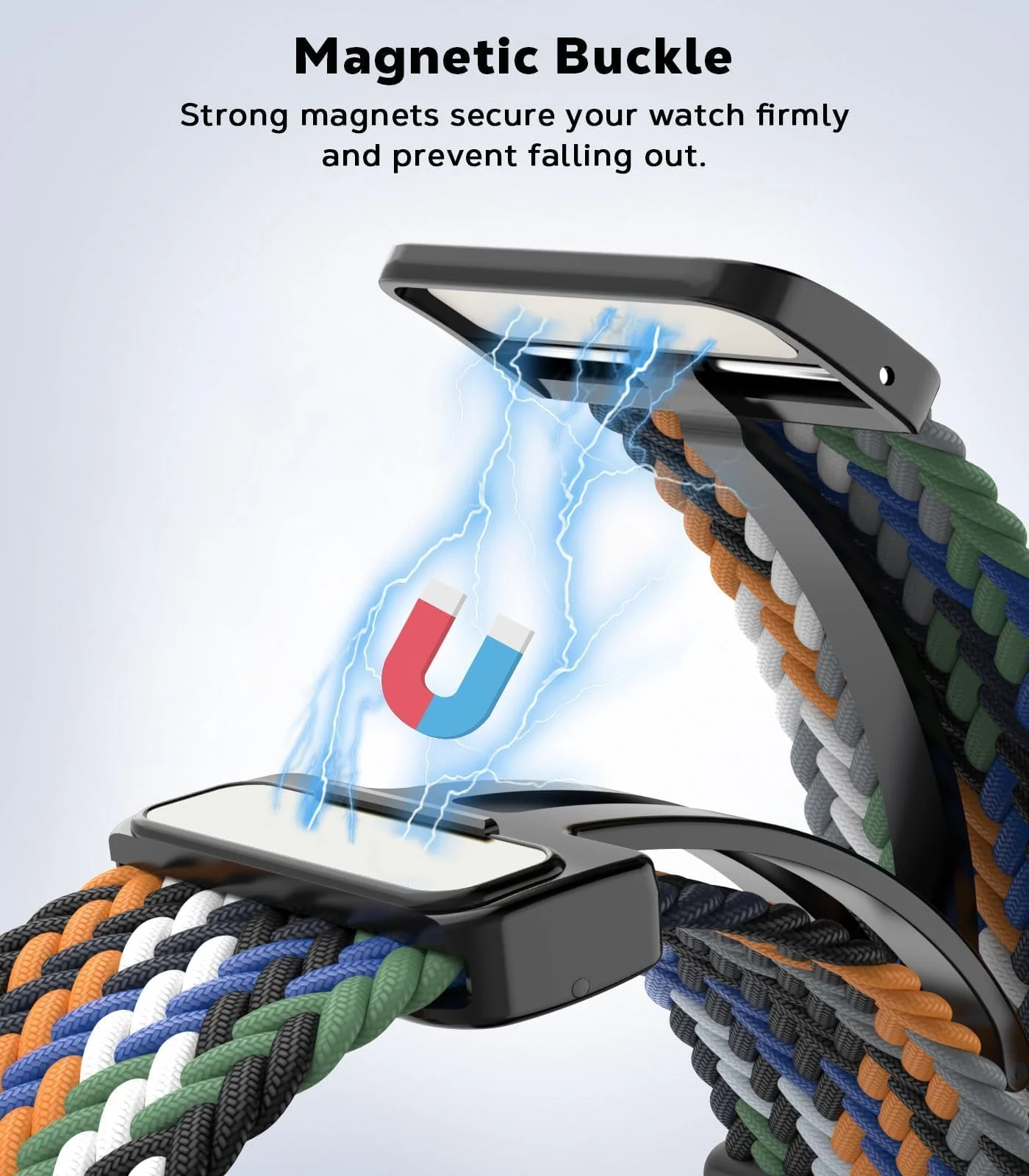 DL3 Mobilak Braided Strap for Huawei Watch Fit 4 / Fit 4 Pro/Fit 3 Bracelet, Quick Release Adjustable Nylon Sport Elastic Loop Band, Anti-Slip Magnetic Buckle Stretchy Nylon Strap - Denim Colorful