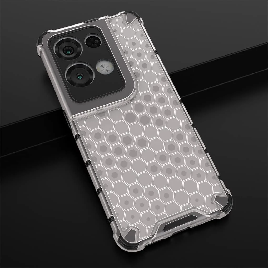 DL3 Mobilak Honeycomb Protective Case for OPPO Reno8 5G / OPPO Reno 8 5G, Shock-absorbing protection, Transparent design, Slim, lightweight profile - Clear