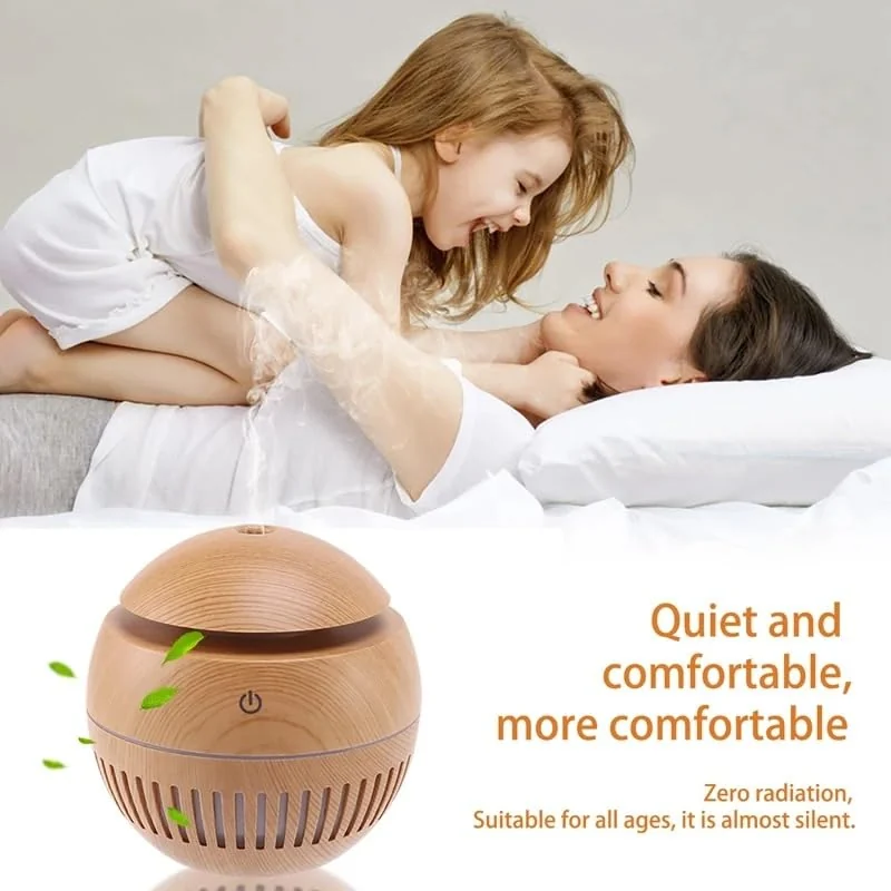 Mobigon Wood Cool Mist Ultrasonic Humidifier for Room Moisture, Aroma Diffuser for Home, 200ml Essential Oil Diffuser with 7 Colorful Night Light, Auto Shut-Off, Home, Office, car - B.Light Brown