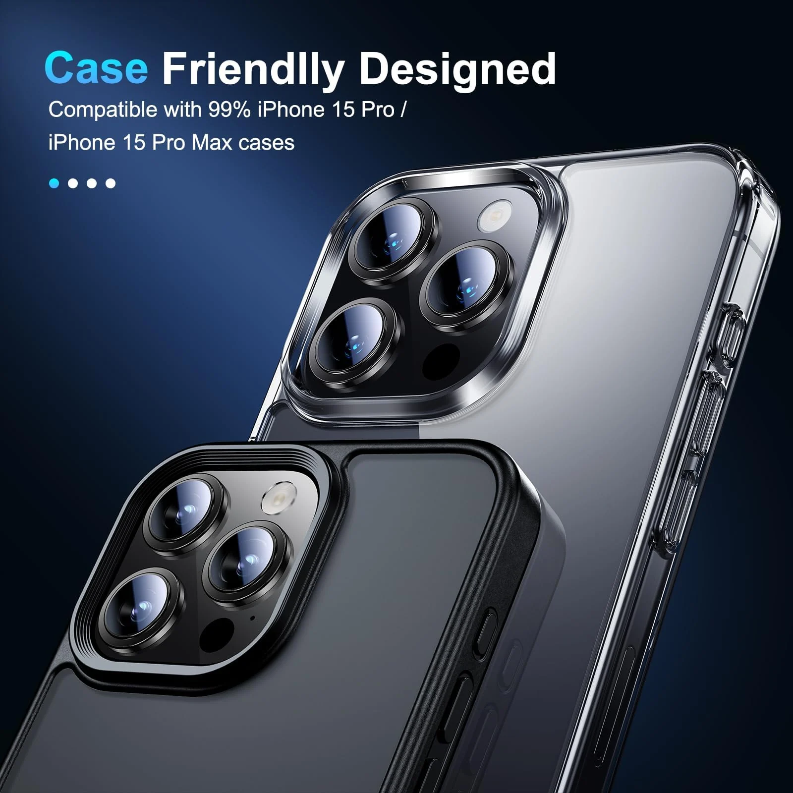 DL3 Mobilak Camera Lens Protector For iPhone 15 Pro/iPhone 15 Pro Max, [Keep Original Shooting] Tempered Glass Screen Protector Metal Individual Camera Cover, Case Friendly - Black