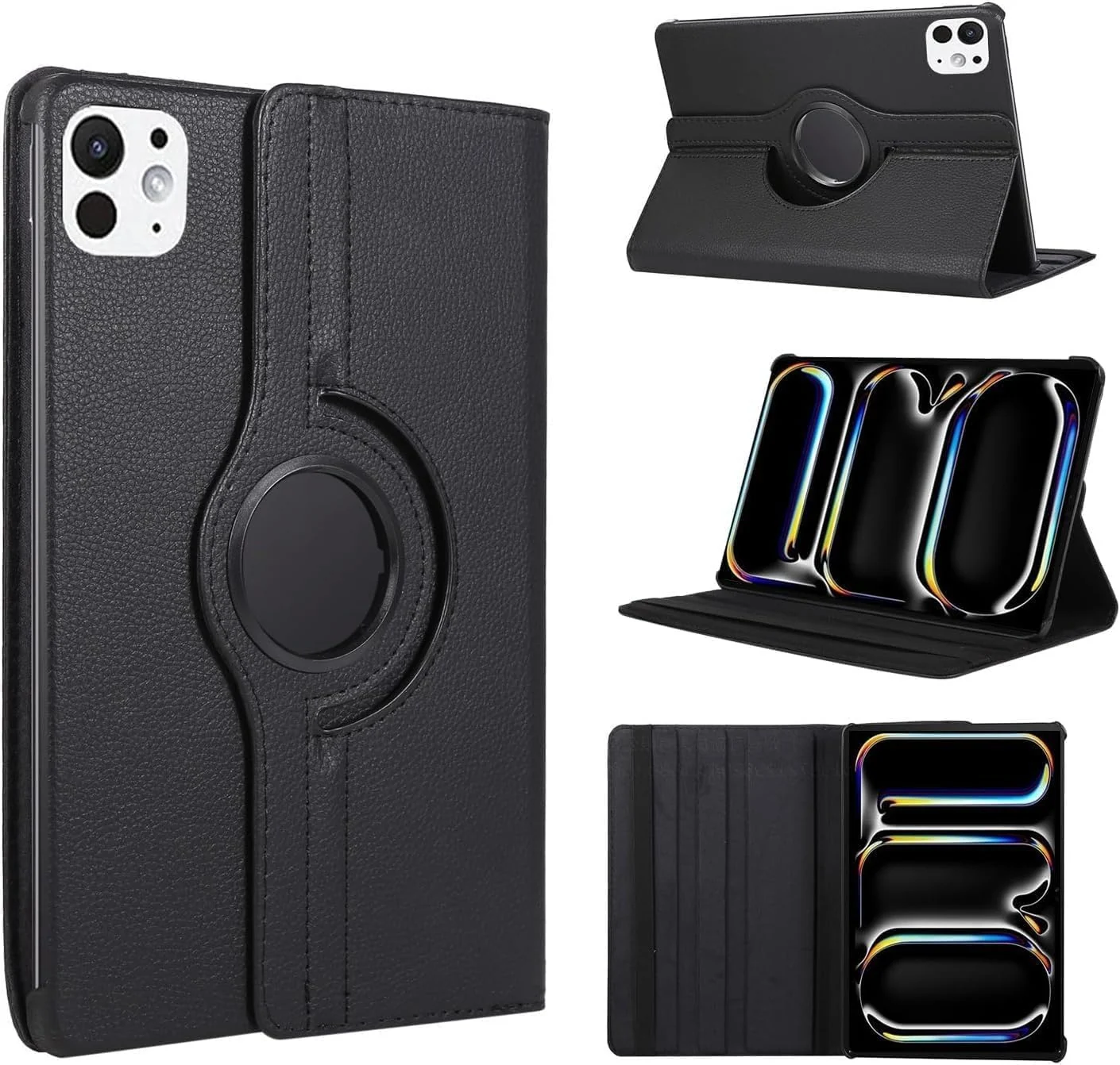 DL3 Mobilak Protective Cover for iPad Pro 11-Inch M4 2024, 360° Rotatable Smart Stand, Leather Folio Flip Cover with Multi-Angle Viewing, Auto Wake Sleep - Black
