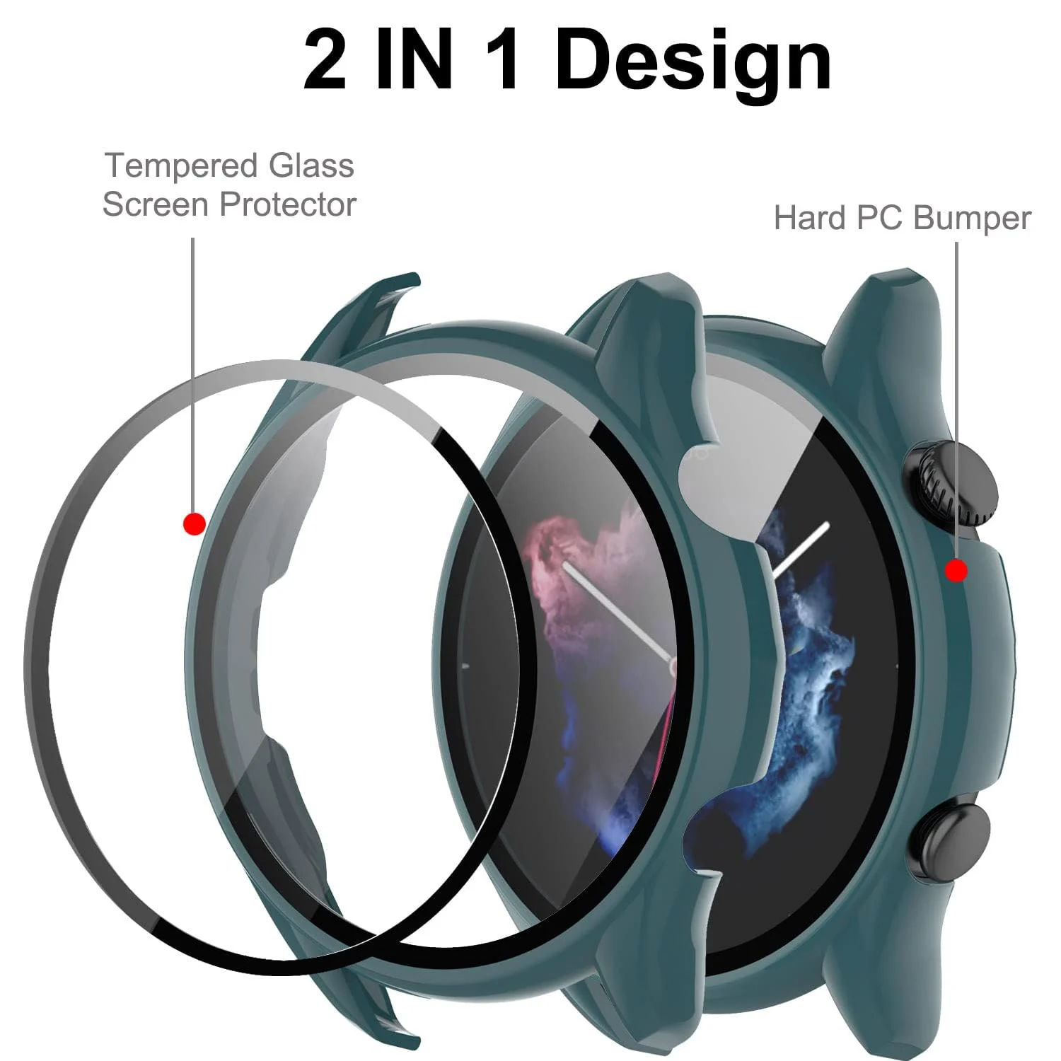 DL3 Mobilak Protective Case Compatible with Amazfit GTR 2 / GTR 2e 9H Hardness PC Case Bumper Full Slim Protective Cover with Tempered Glass For Amazfit GTR2 / GTR 2e - Green