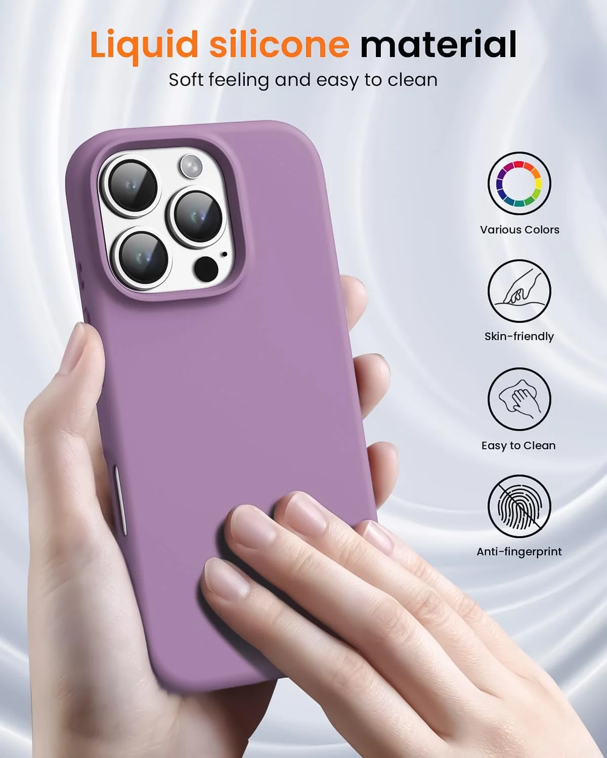 DL3 Mobilak Liquid Silicone Protective Case with Soft Microfiber Lining for iPhone 16 Pro - Lilac Purple