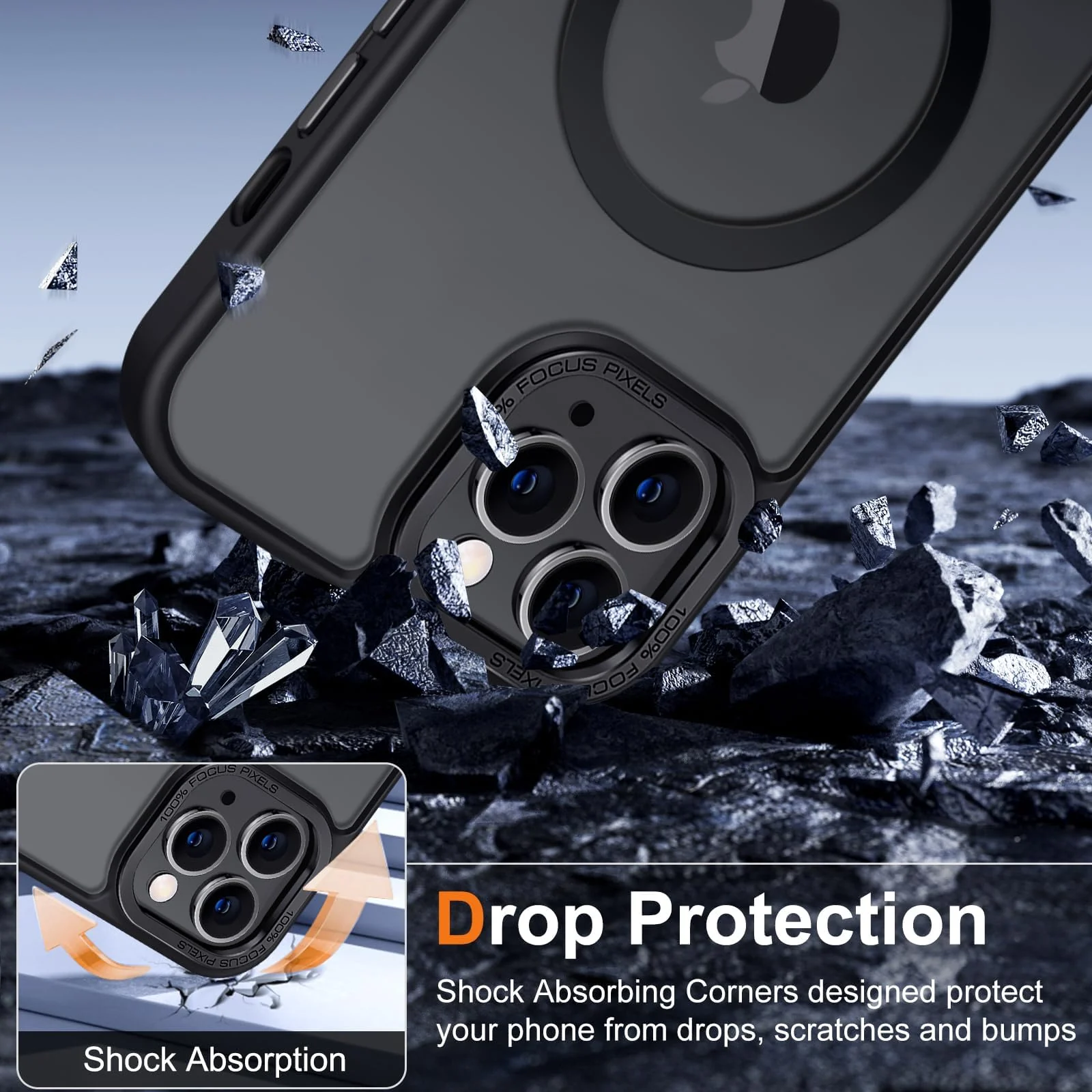 DL3 Mobilak Translucent Matte Case for iPhone 11 Pro Max 6.5-Inch, Compatible with MagSafe accessories, Supports wireless charging, Built-in magnetic car-mount support - Black