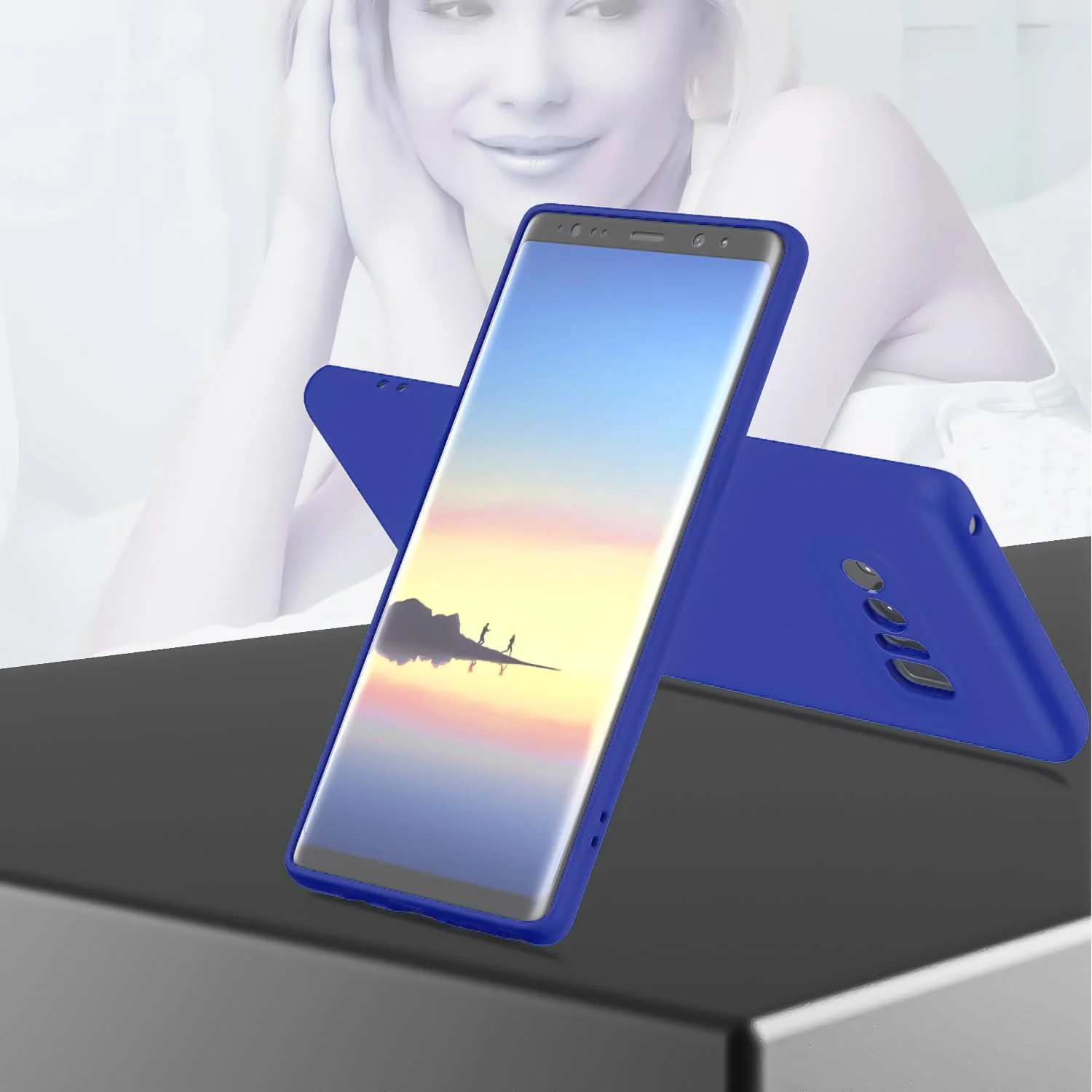 DL3 Mobilak Liquid Silicone Protective Case with Soft Microfiber Lining with Full Camera Protection for Samsung Galaxy Note 8 - Pepsi