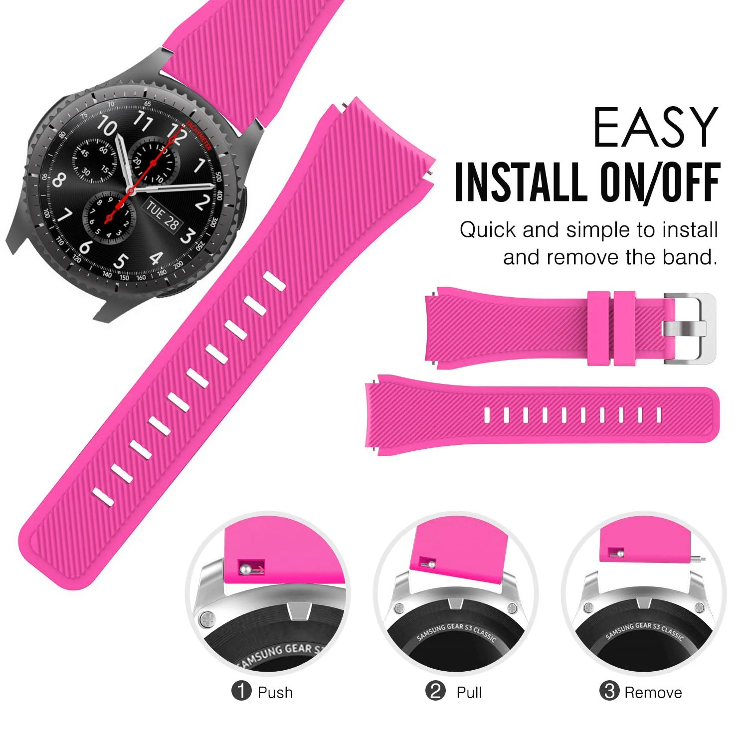 DL3 Mobilak Silicone Sport Band 22MM Xiaomi Redmi Watch 5 Active/5 Lite/Samsung Galaxy Watch 46mm/Watch 3 45mm/Gear S3/Huawei watch (GT6 GT5 GT4 GT3 GT2 GT 46MM)/GT2E/GT5 Pro/GT 6 Pro/Amazfit GTR 3/4 - Hot Pink