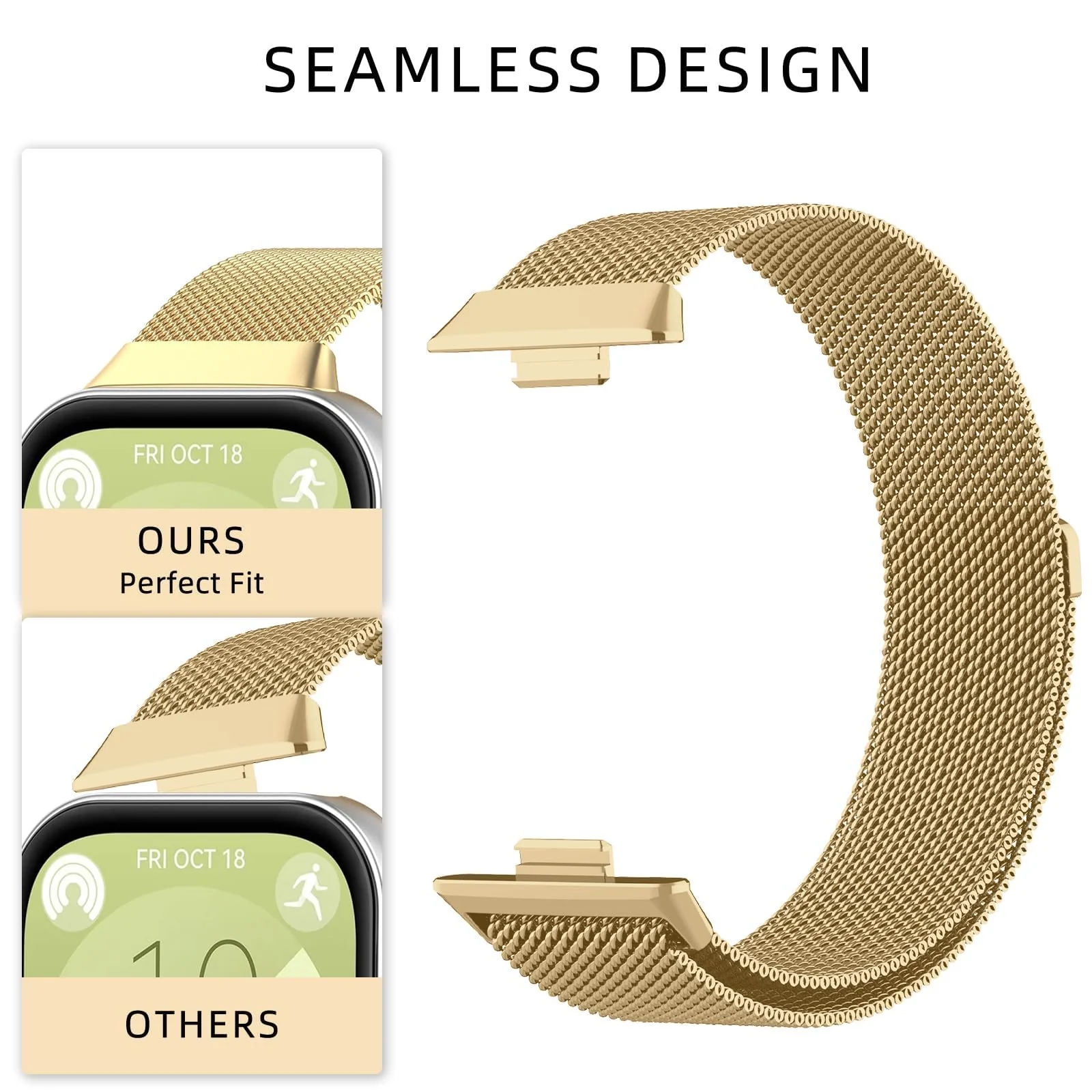 DL3 Mobilak Bracelet Compatible with Huawei Watch Fit 3, Stainless Steel Replacement Straps, Mesh Metal Watch Strap, Magnetic Adjustable Replacement Strap For Huawei Watch Fit3 - Gold