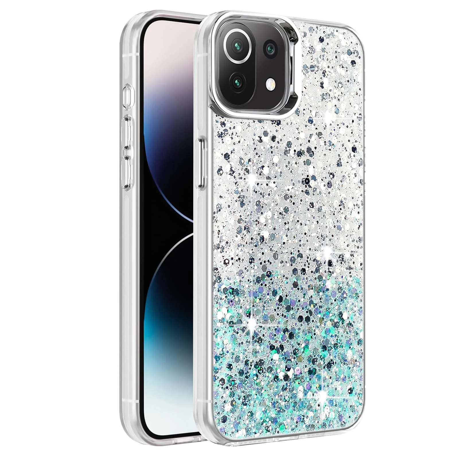 DL3 Mobilak Glitter Protective Case for Xiaomi 11 Lite 5G NE / Xiaomi Mi 11 Lite (4G / 5G), Supports wireless charging, Camera protection, Shock-absorbing protection - White Green