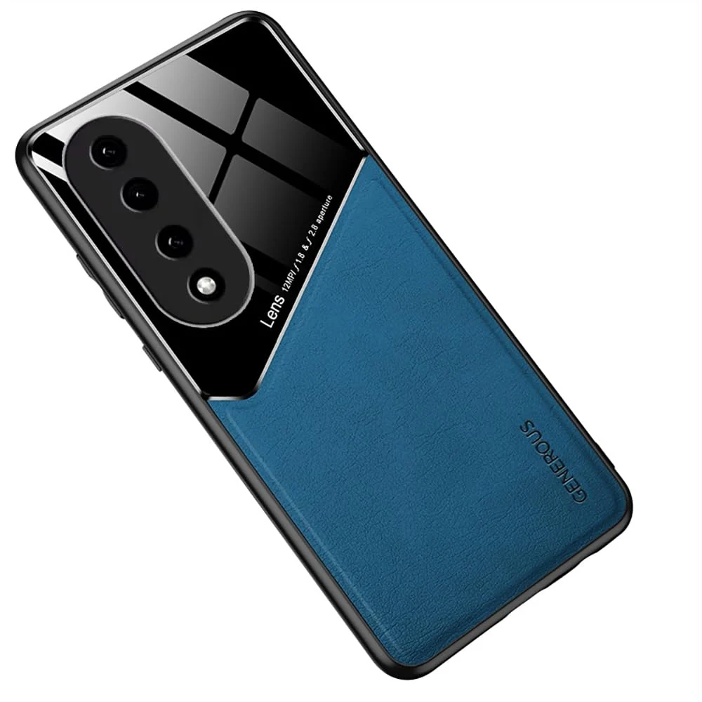 DL3 Mobilak Faux Leather and Plexiglass TPU Case for Honor 90 with Magnetic Car-Mount Support and Shockproof Design - Blue