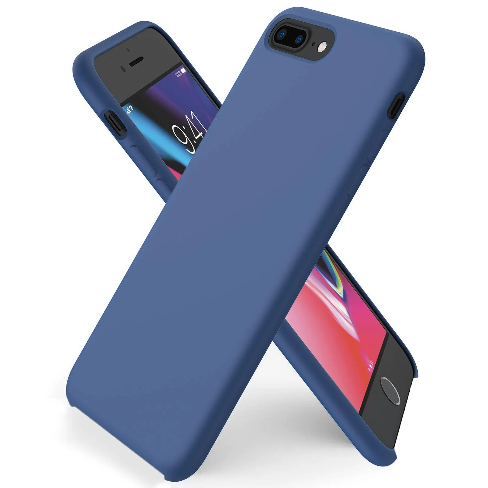 DL3 Mobilak Liquid Silicone Protective Case for iPhone 7 Plus / iPhone 8 Plus with Camera Protection and Microfiber Lining - Blue