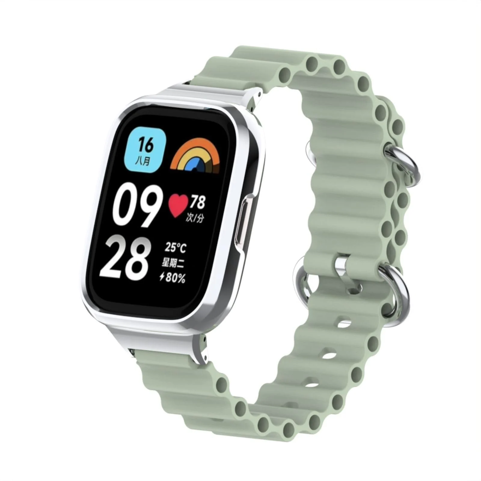 DL3 Mobilak Ocean Strap Compatible with Xiaomi Redmi Watch 2 Lite/Poco Watch/Horloge 2, Adjustable Silicone Strap with Metal Buckle, Band With Frame Metal Women Men Replacement Strap - Mint Green