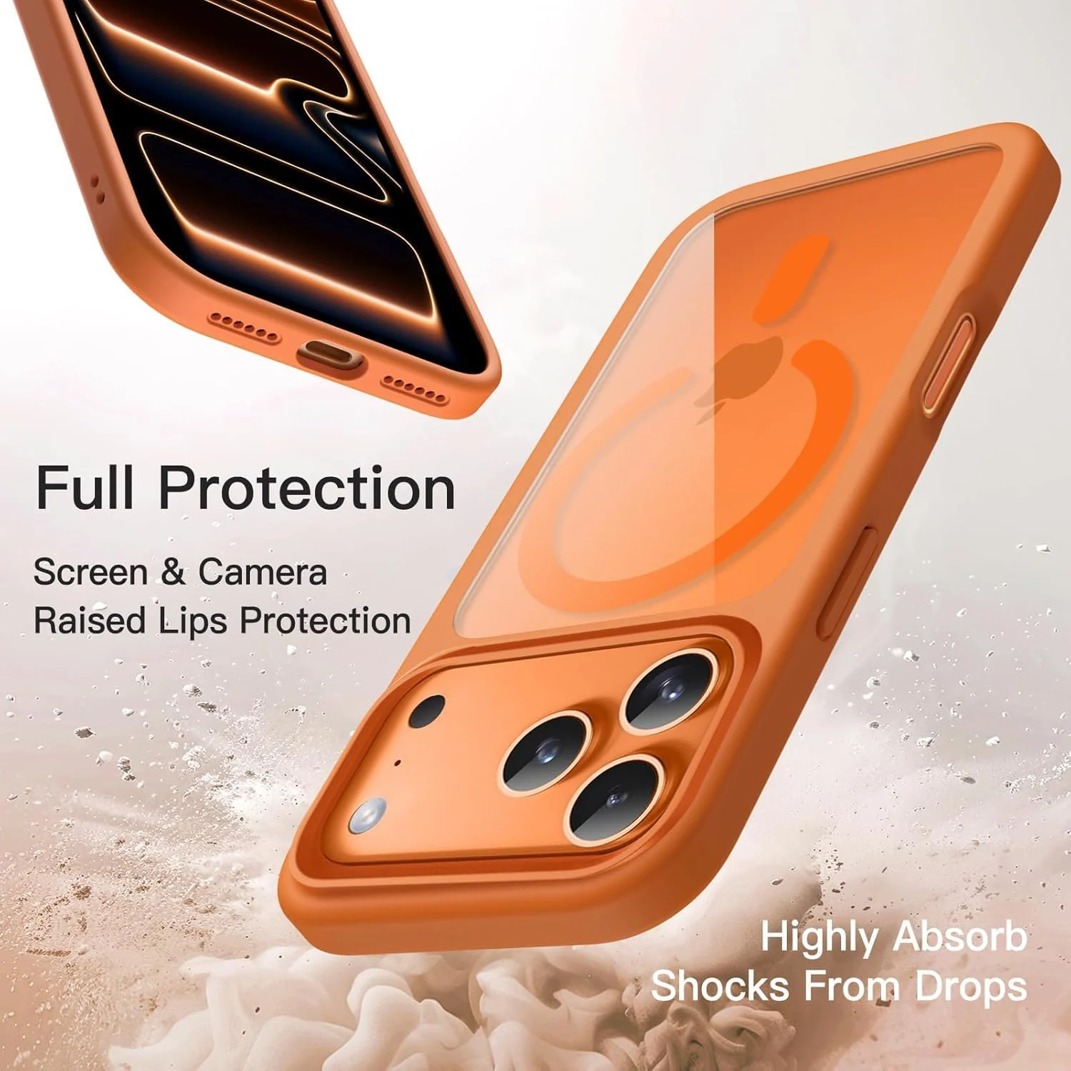 DL3 Mobilak Clear MagSafe-Compatible Magnetic Case for iPhone 17 Pro 6.3-Inch with Military-Grade Protection - Orange