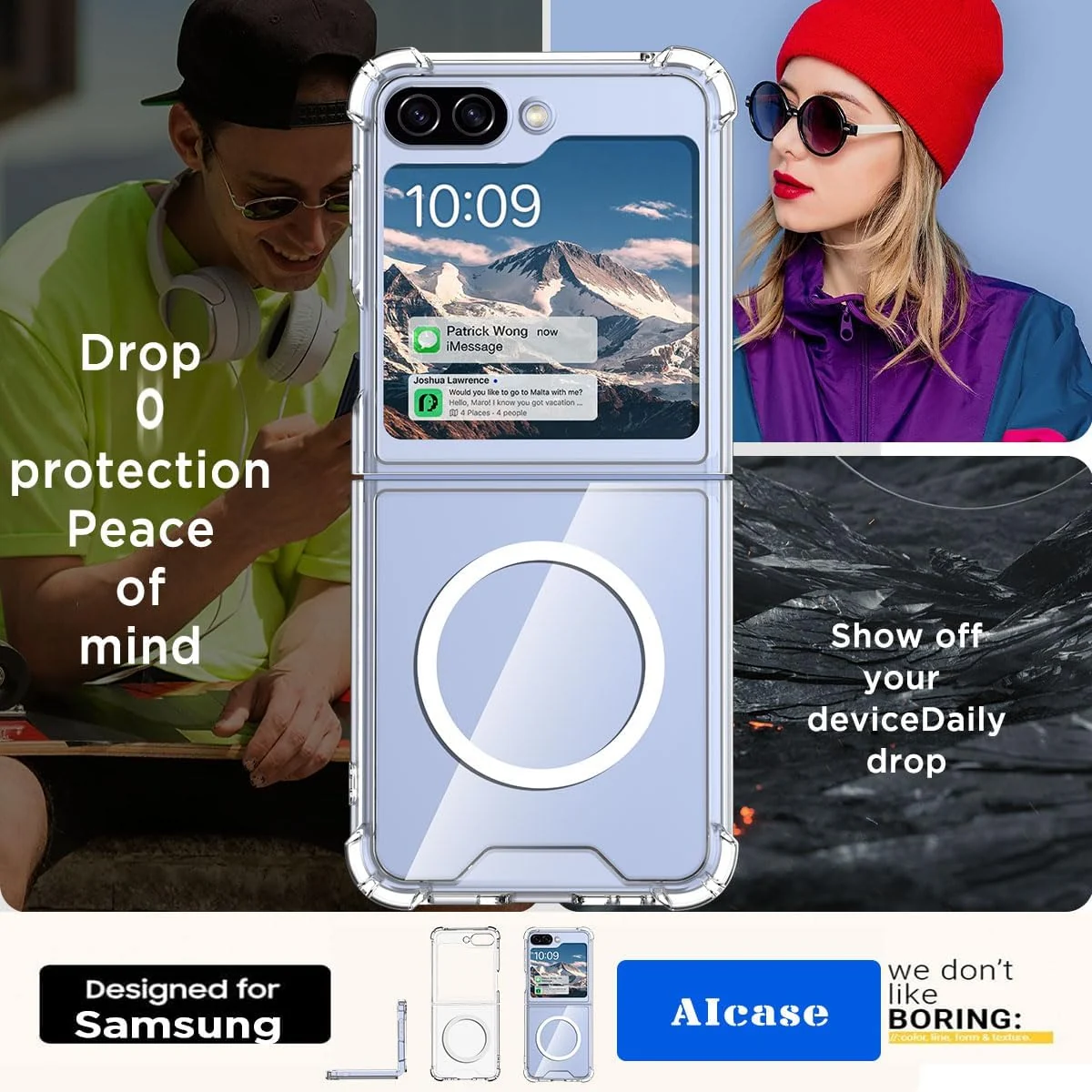 DL3 Mobilak for Samsung Galaxy Z Flip 5 Case, Compatible with MagSafe Shockproof Protection Yellowing Resistant Magnetic Phone Case for Galaxy Z Flip 5 5G (2023) - Clear