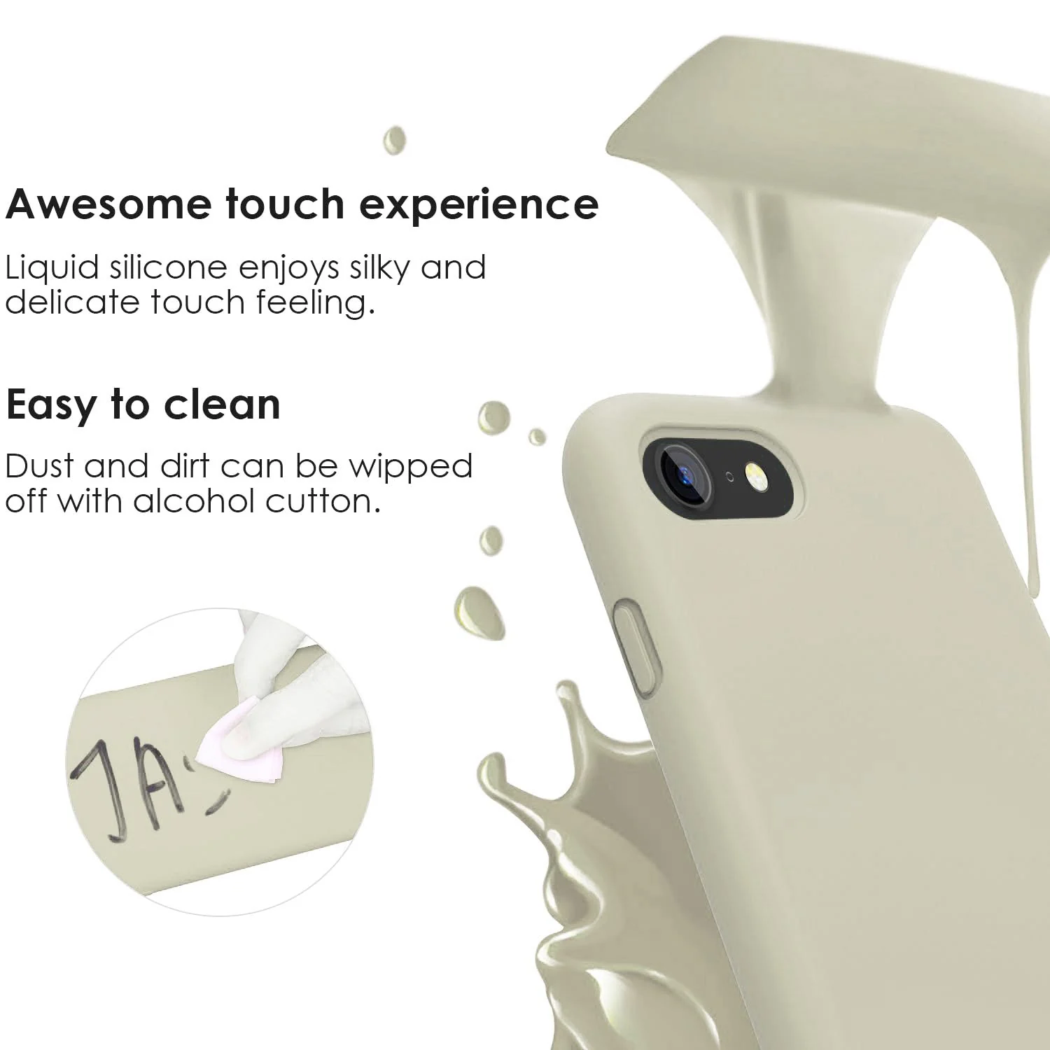 DL3 Mobilak Liquid Silicone Protective Case for iPhone SE 2022, SE 2020, iPhone 7, iPhone 8 with Camera Protection and Microfiber Lining - Cream 2