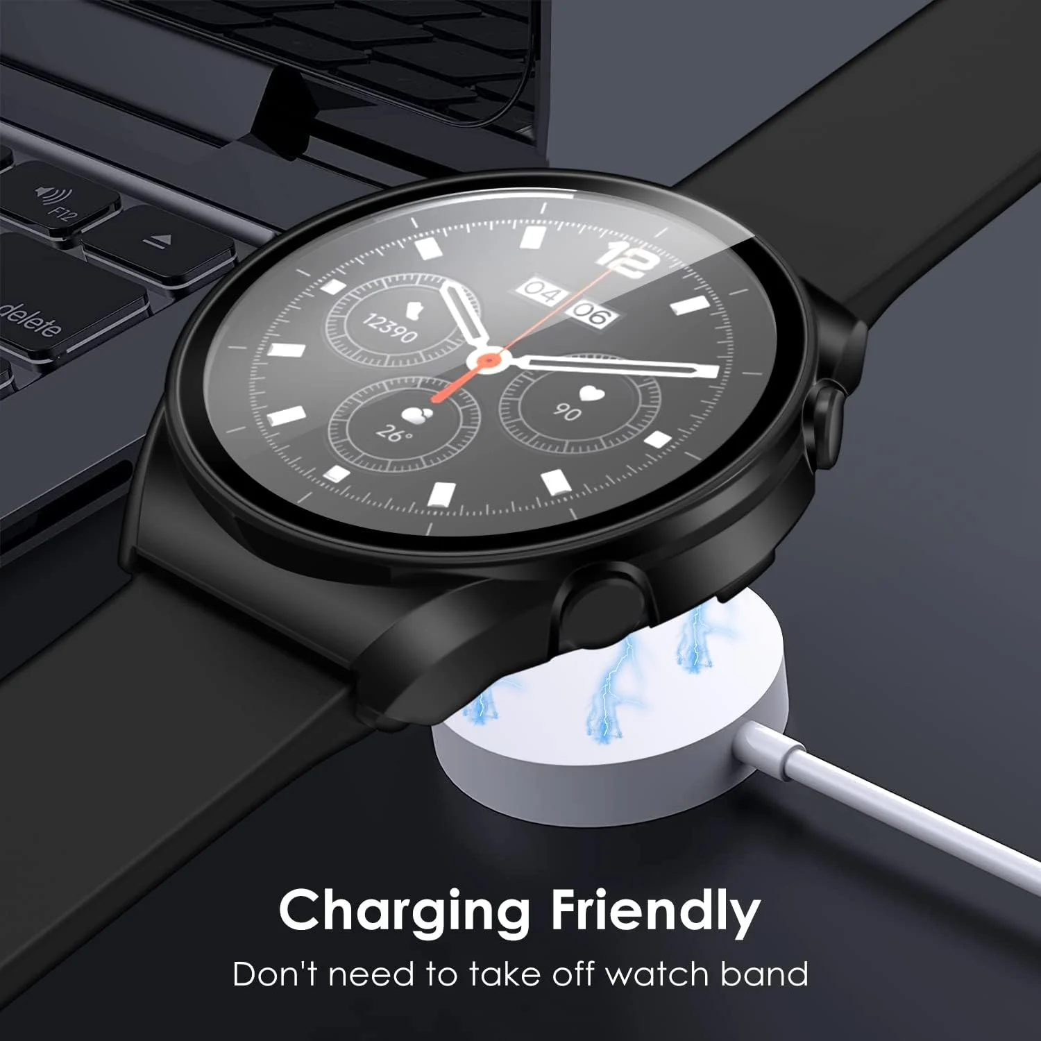 DL3 Mobilak Case with Screen Protector for Xiaomi Watch S1, Bumper Full Coverage Hard PC Overall Protective Cover, Built-in Tempered Glass Film High Sensitivity For Xiaomi Watch S1 - Black