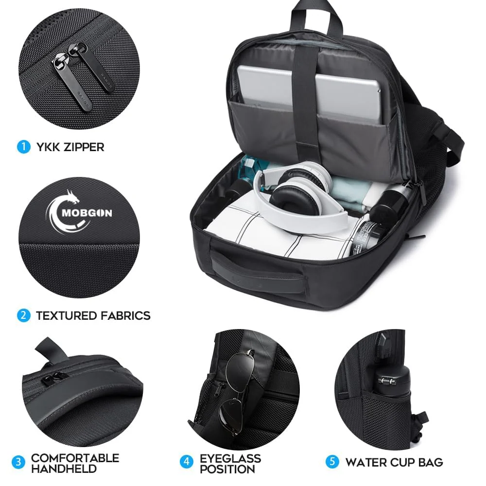 Mobigon Business Laptop Backpack, 15.6 Inch Travel Laptop Bag Rucksack with USB Charging Port, Water-Resistant Bag Daypack for Work College Computer Men Women Backpack - Black