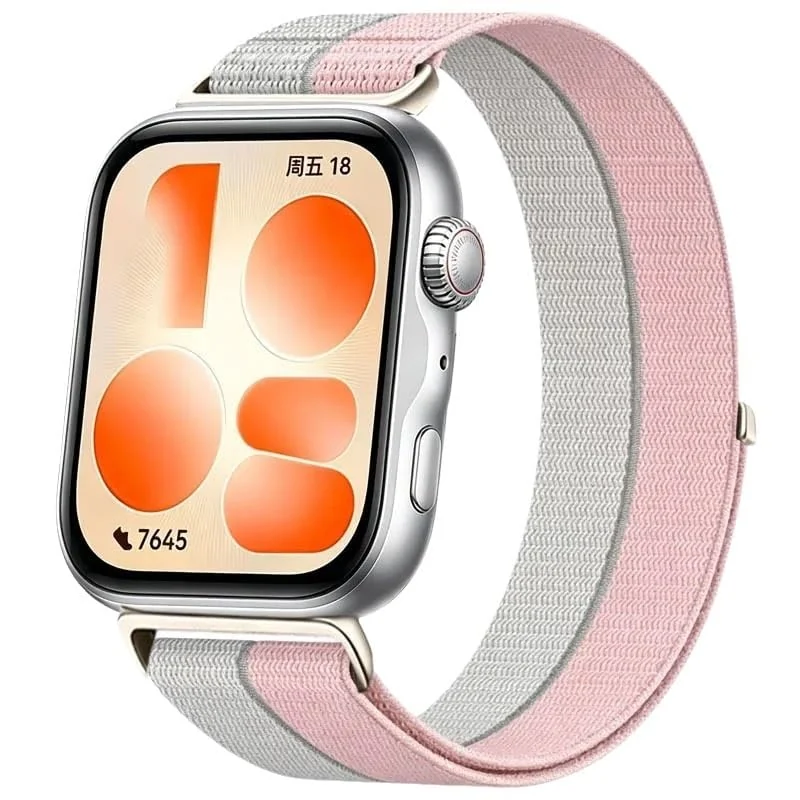 DL3 MOBILAK Elastic Nylon Watch Strap for Huawei Watch Fit 3 / Fit 4 / Fit 4 Pro / Fit 5 / Fit 5 Pro, Feather Pink