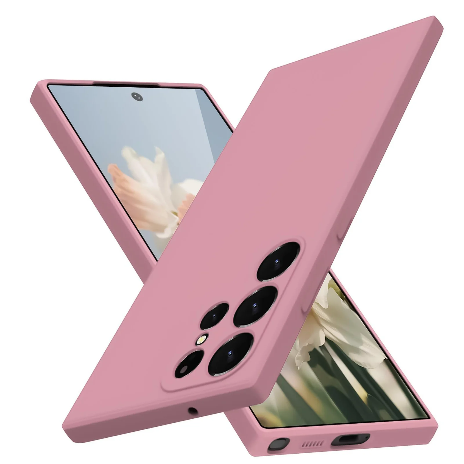 DL3 Mobilak Samsung Galaxy S24 Ultra Case, Soft Flexible Silicone Gel Rubber Bumper Cover, Full Body Shockproof Protective Phone Case - Pink