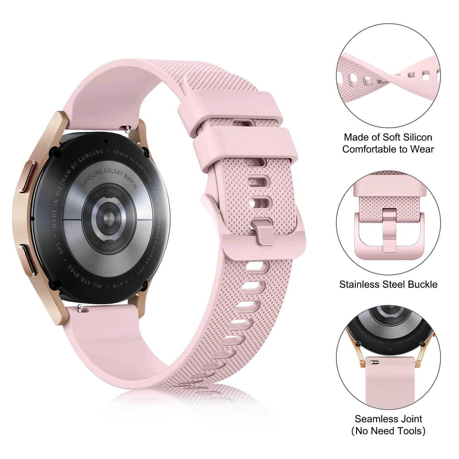 DL3 Mobilak Strap Silicone Buckle 20MM Band For Samsung Gear Sport/Watch 7/6/5/4/5 Pro 45mm/S2 classic/active 2 40mm 44mm/Amazfit GTS 2/2e/GTS 3/3 Pro/GTS 4/GTS 2 Mini/3 Mini/4 Mini/Bip 3/Bip 3 Pro - Pink