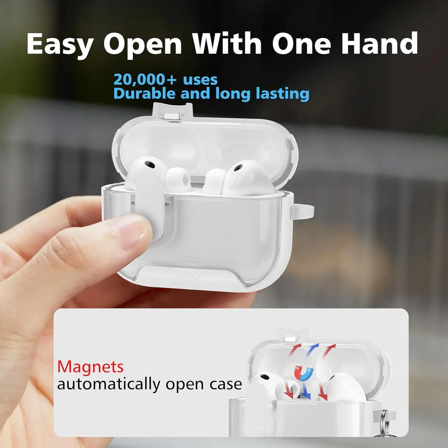 MOBIGON Locking Protective Case with Carabiner for AirPods Pro 1 / 2, Clear / White