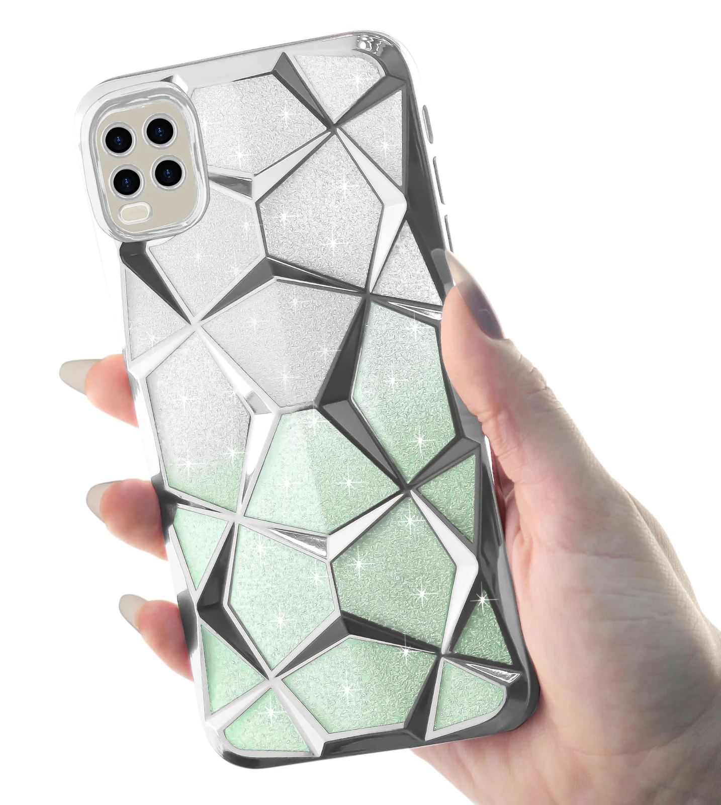 DL3 Mobilak Compatible with OPPO A54 4G Case Plating Bling Gradient Glitter Clear Cover Soft TPU Silicone Cute Camera Protection Shockproof Back for Women Girls Case - Silver Green