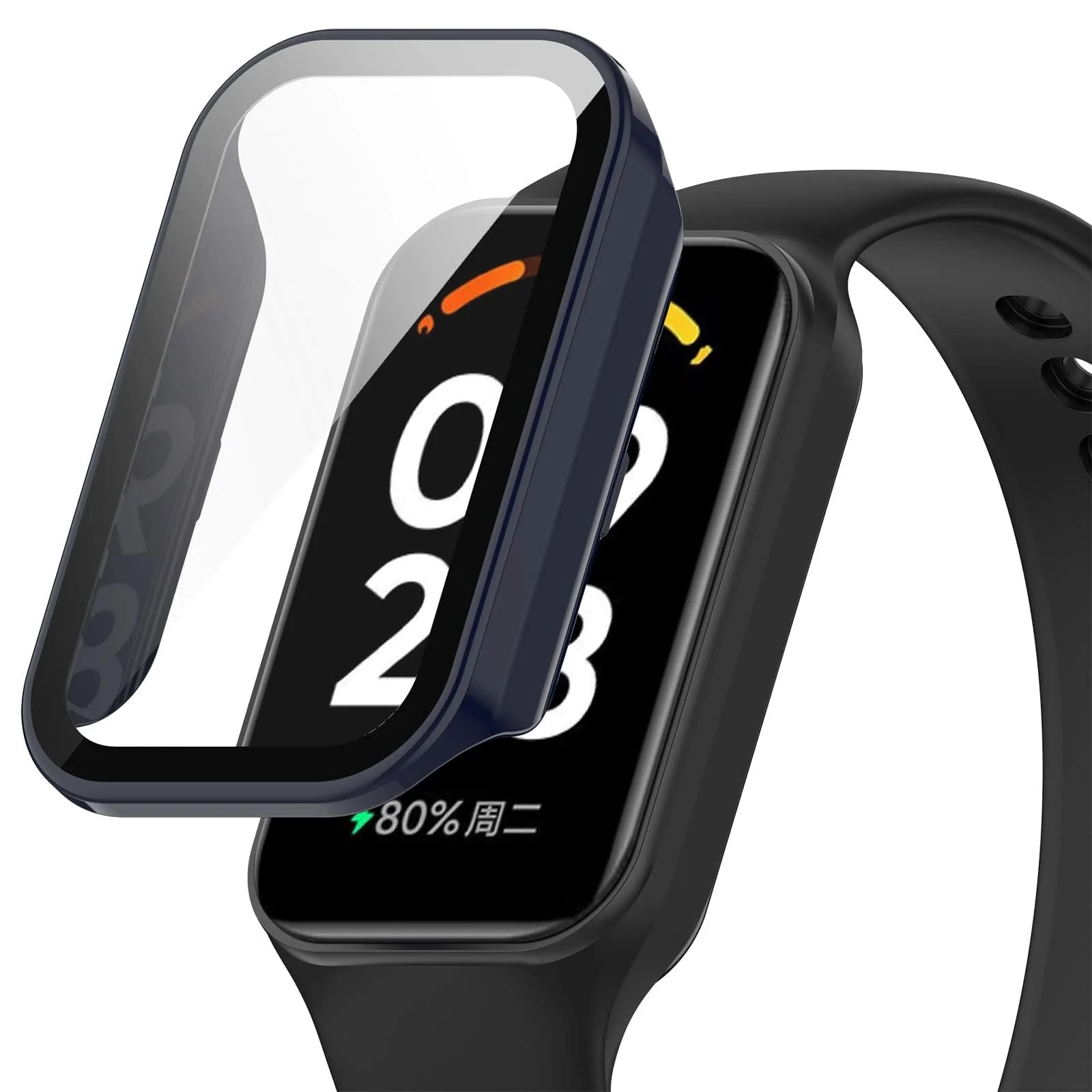 DL3 Mobilak Case Compatible with Xiaomi Redmi Band 2/ Xiaomi Smart Band 8 Active, Full Coverage Slim Hard PC Case Protective Bumper Built-in Tempered Glass Screen Protector Shell