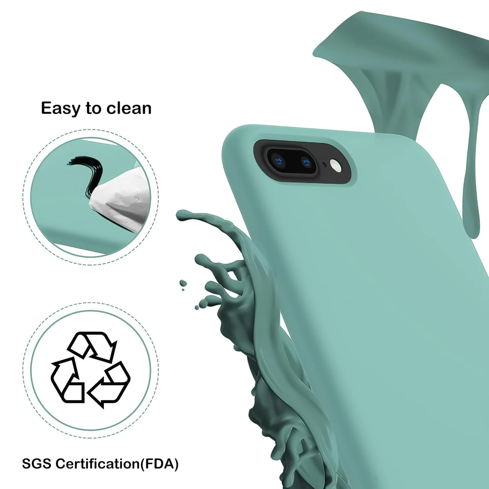 DL3 Mobilak Liquid Silicone Protective Case for iPhone 7 Plus / iPhone 8 Plus with Camera Protection and Microfiber Lining - Sea Blue