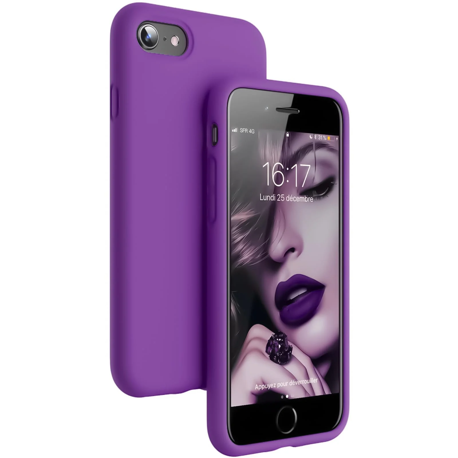 DL3 Mobilak Liquid Silicone Protective Case for iPhone SE 2022, SE 2020, iPhone 7, iPhone 8 with Camera Protection and Microfiber Lining - Purple
