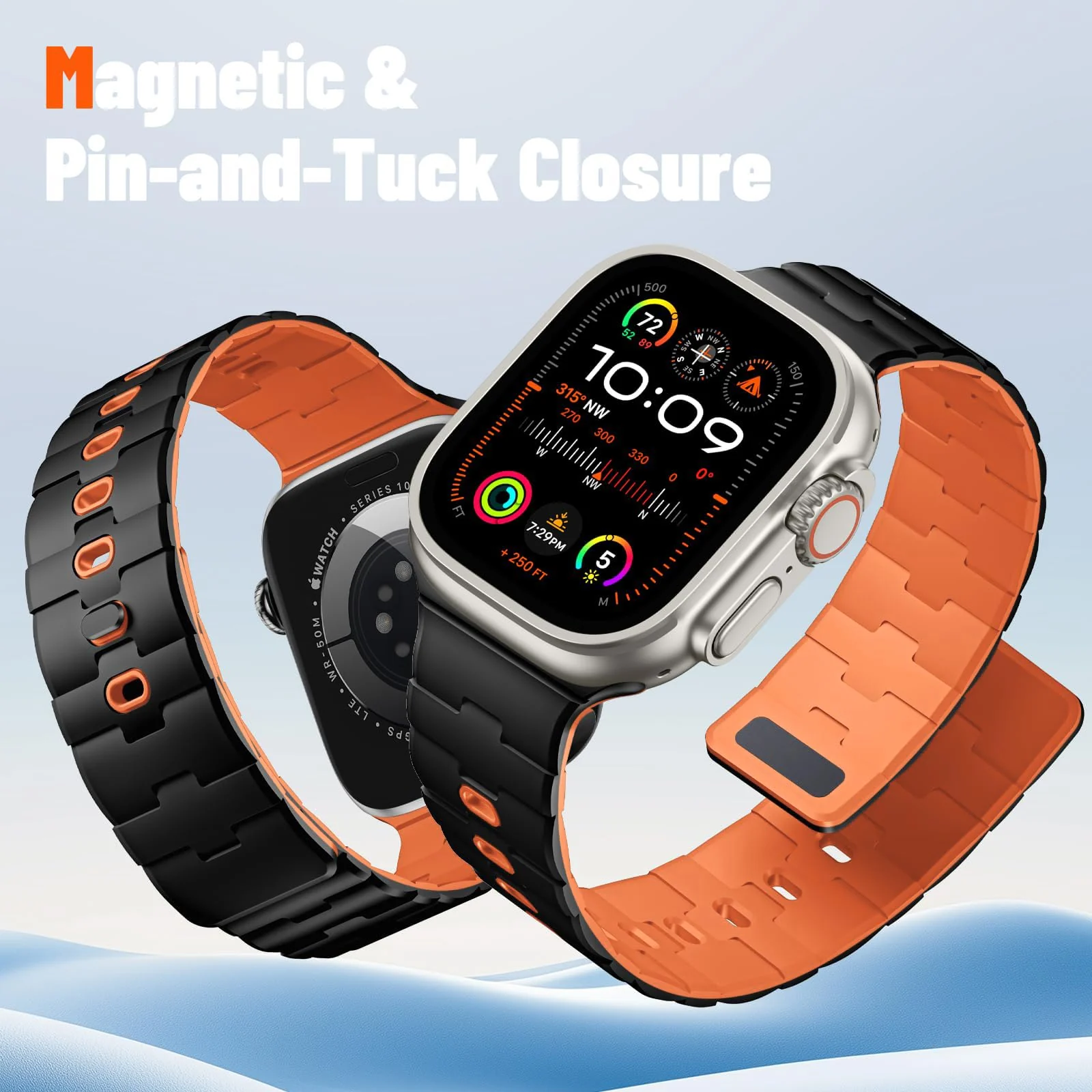 DL3 MOBILAK Adjustable Silicone Sports Watch Strap for 49MM - Orange/Starlight