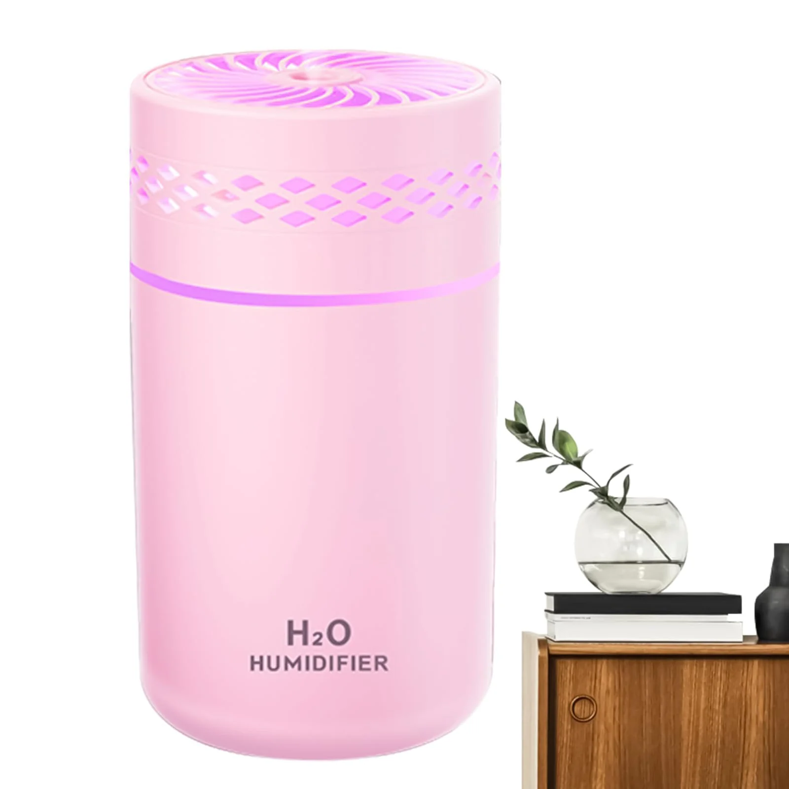 Mobigon Wood Cool Mist Ultrasonic Humidifier for Room Moisture, Aroma Diffuser for Home, 260ml Essential Oil Diffuser with 7 Colorful Night Light, Auto Shut-Off, Home, Office, car - Pink