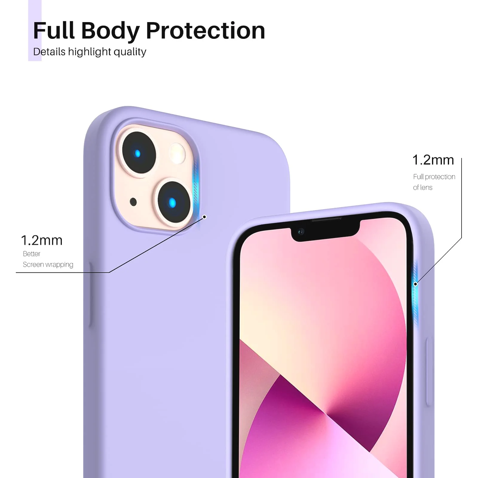 DL3 MOBILAK Compatible with iPhone 13 / iPhone 14 (6.1 Inch) Case, Liquid Silicone Case, Full Body Protective Cover, Shockproof, Slim Phone Case, Anti-Scratch Soft Microfiber Lining - Light Purple
