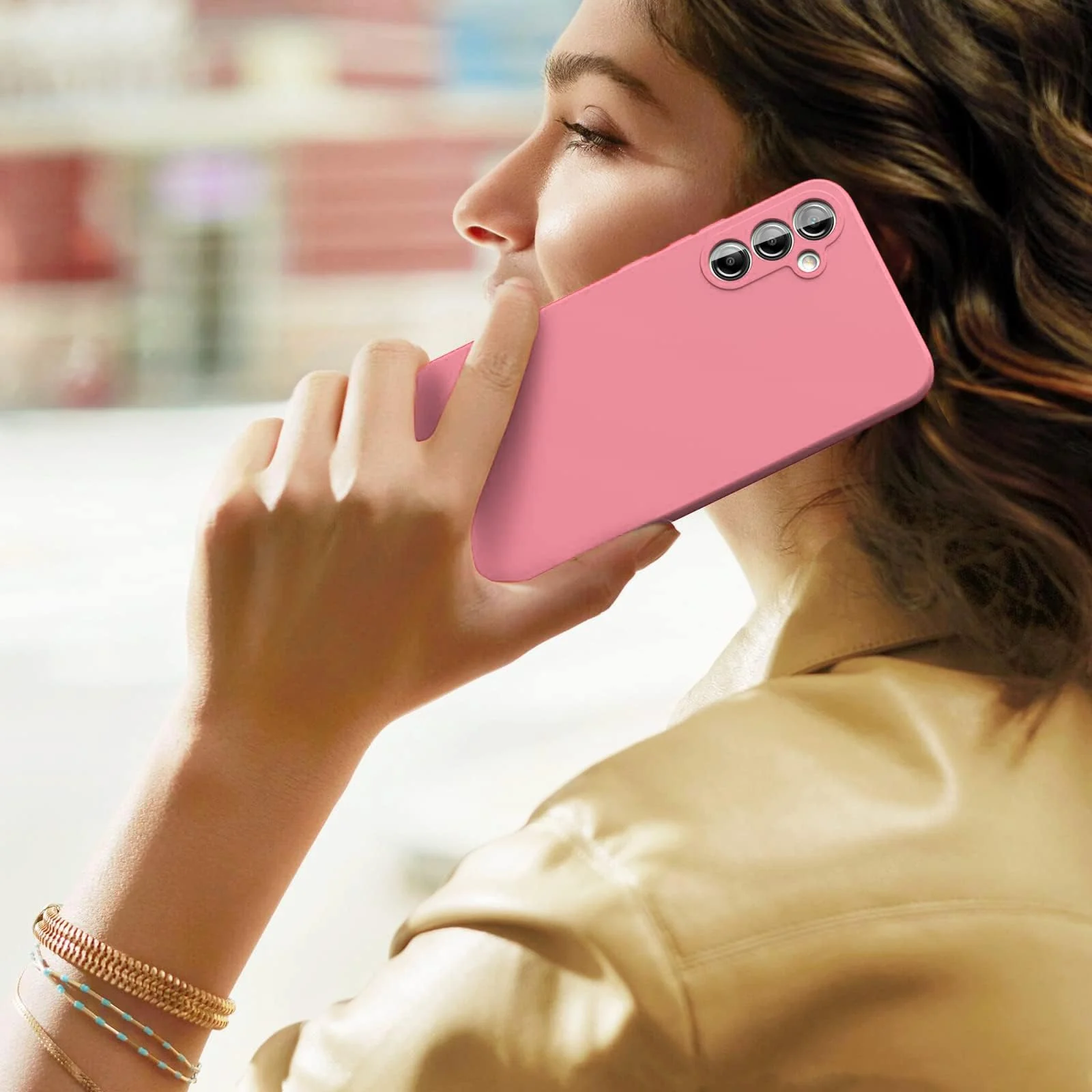 DL3 Mobilak Samsung Galaxy A55 Case, Soft Flexible Liquid Silicone Gel Rubber Bumper Cover, Full Body Shockproof Protective Phone Case - Pink