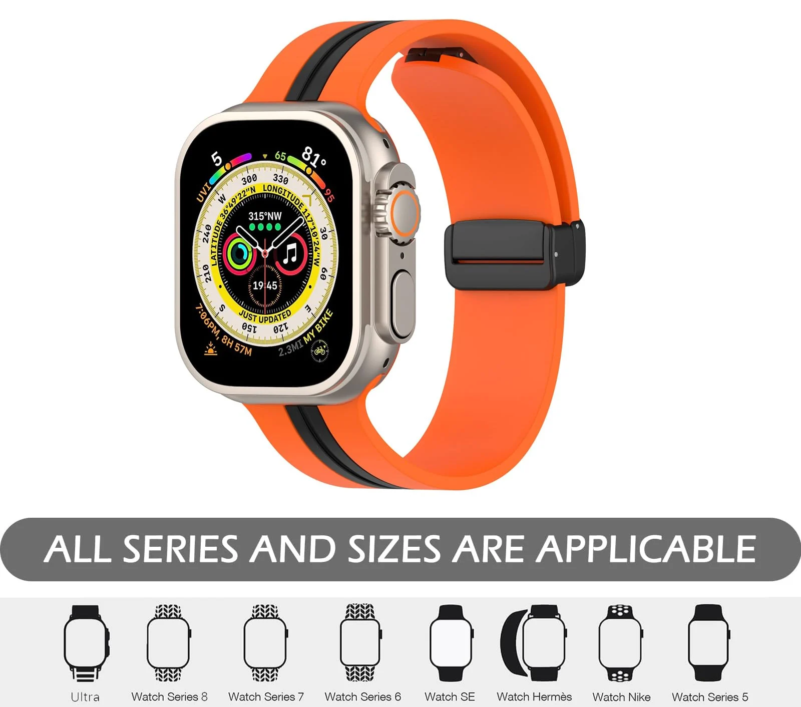 DL3 Mobilak Magnetic Strap for Apple Watch Band 49mm 45mm 44mm 41mm 40mm 38mm 42mm, Silicone Replacement Wristband Strap for iwatch Series 9 8/7/6/5/4/3/2/SE (38mm/40mm/41mm) - Orange Black