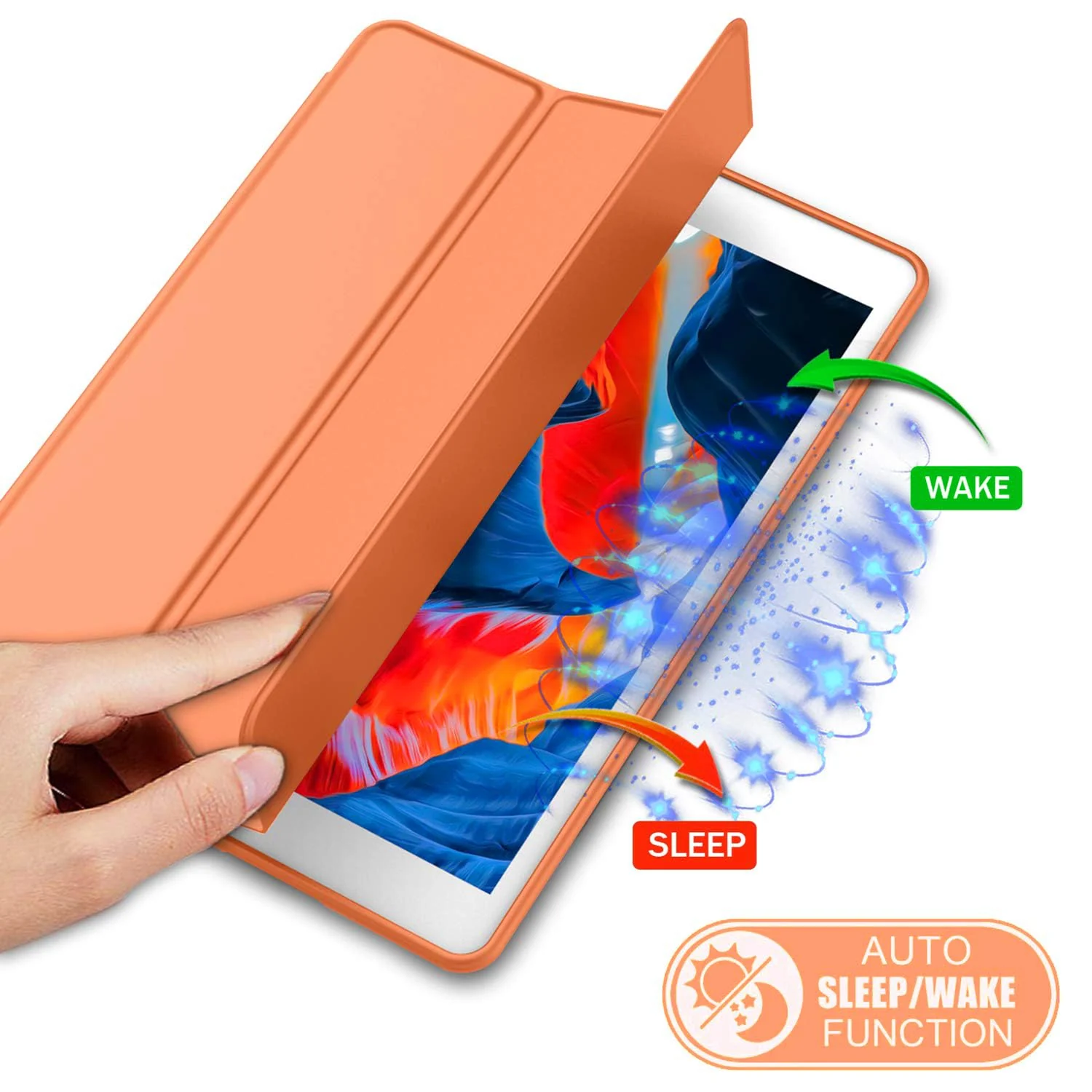 DL3 Mobilak Smart Case for Samsung Galaxy Tab A8 10.5 Inch 2021(-X200/-X205/-X207) with Pencil Holder, Soft TPU Smart Stand Back Cover Auto Wake/Sleep Feature - Orange