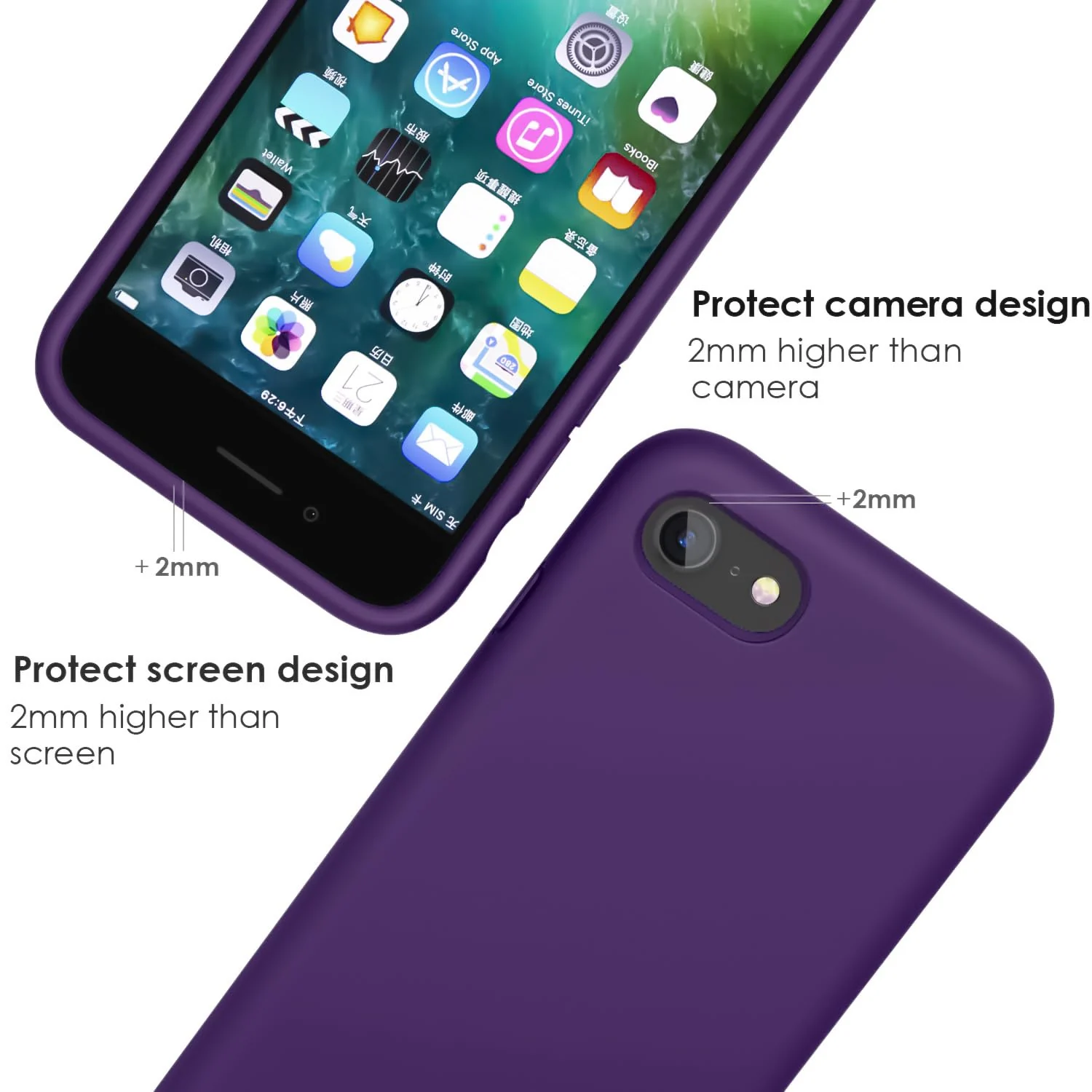 DL3 Mobilak Compatible with iPhone 7/8, iPhone SE 2022, SE 2020, Case, Liquid Silicone Case, Full Body Protective Cover, Shockproof, Slim Phone Case, Anti-Scratch Soft Microfiber - Violet