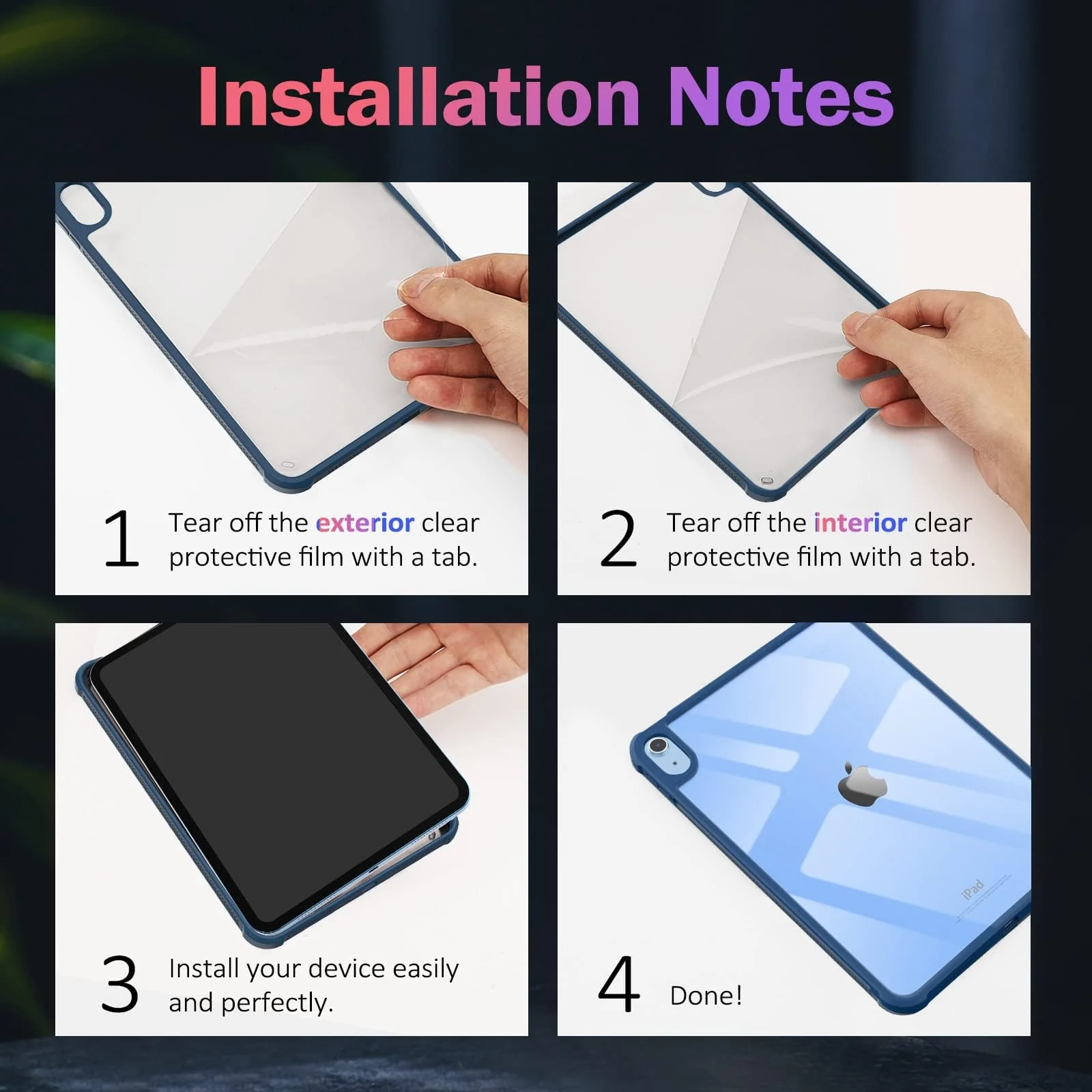 DL3 Mobilak Clear Case for iPad 10th Generation 10.9 Inch 2022, Slim Transparent Hard PC Back Cover TPU Frame Shell, Support Touch ID - Blue